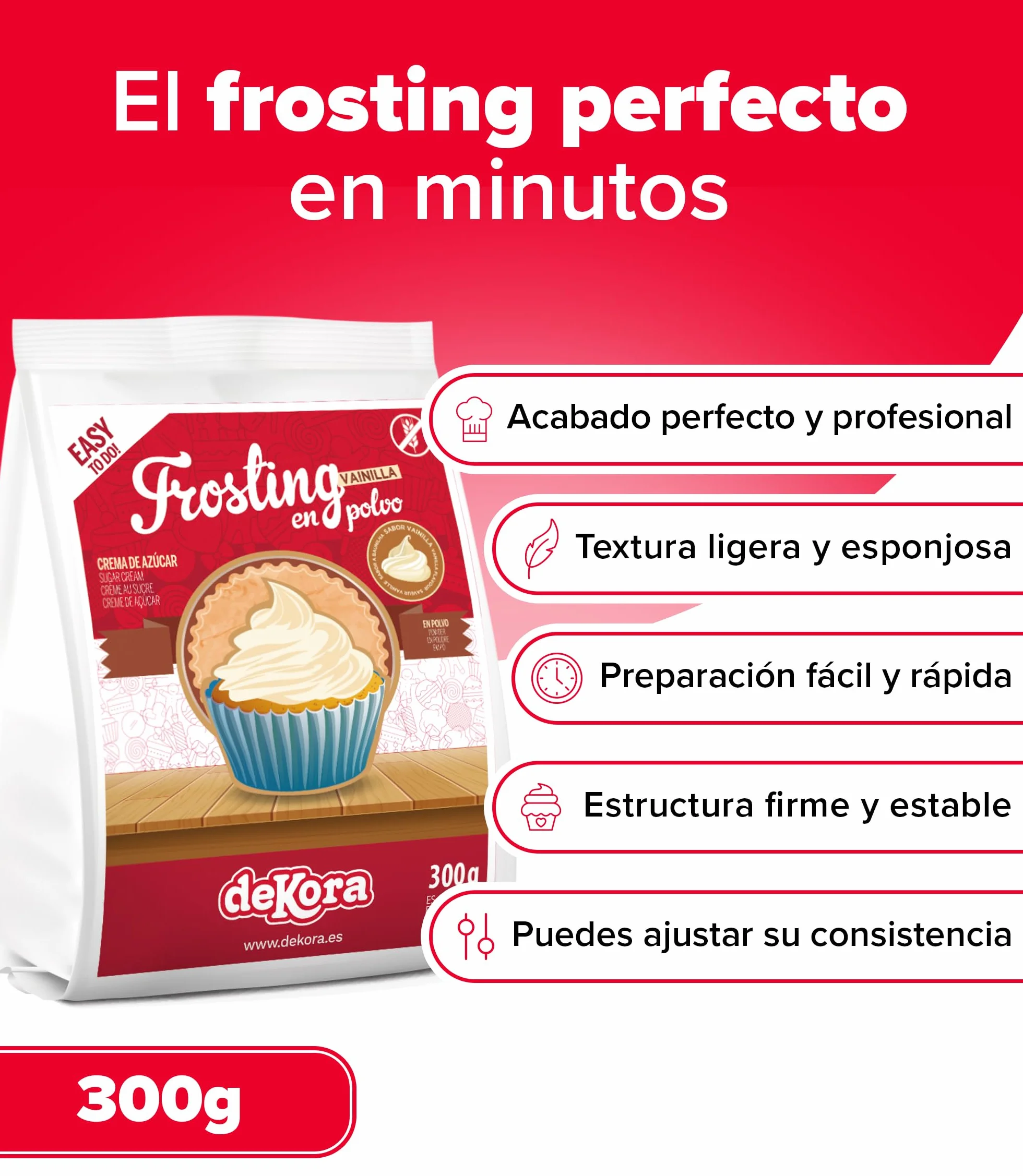 dekora Preparado en polvo para crema sabor vainilla Frosting Buttercream 300 g sin gluten