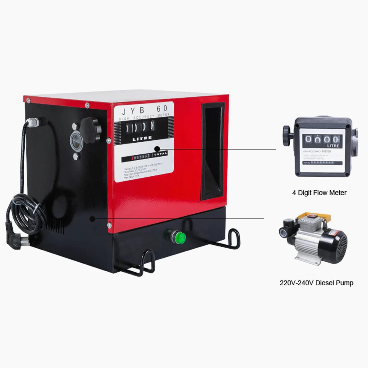 Bomba diésel autocebante de 550 W, 230 V, boquilla automática, bomba de aceite de 60 l/min, manguera de aspiración de 2 m, manguera de aspiración de 4 m, filtro