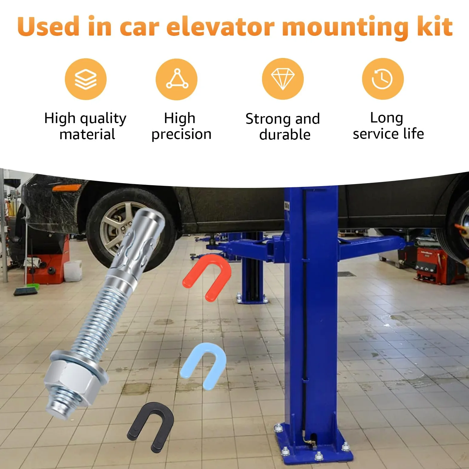 Kit de instalación de elevación, kit de instalación de elevación de coche (16 pernos de anclaje de cuña de 3/4 x 5.5 pulgadas)