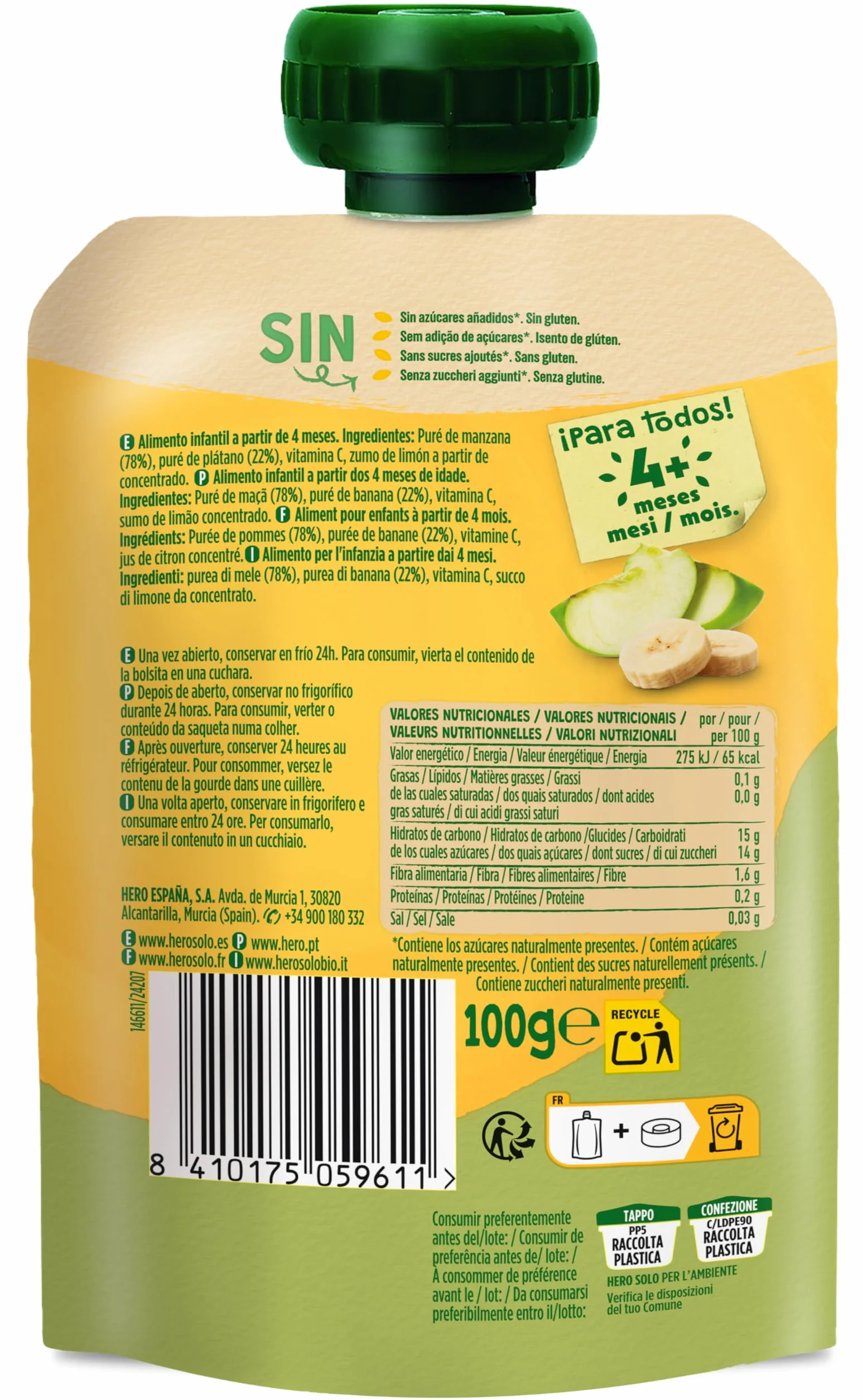 Hero Baby Bolsitas de Manzana y Plátano 100 g