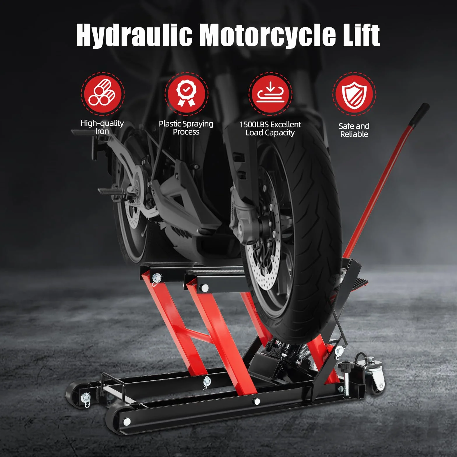 Plataforma elevadora de motocicleta, hidráulica, hasta 680 kg, elevación hidráulica para motocicletas con cojín protector, elevador hidráulico