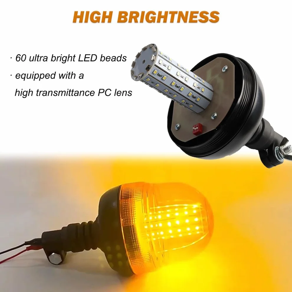 Luz Rotativo LED 60 LED 12V 24V para Tractor con Soporte de Montaje