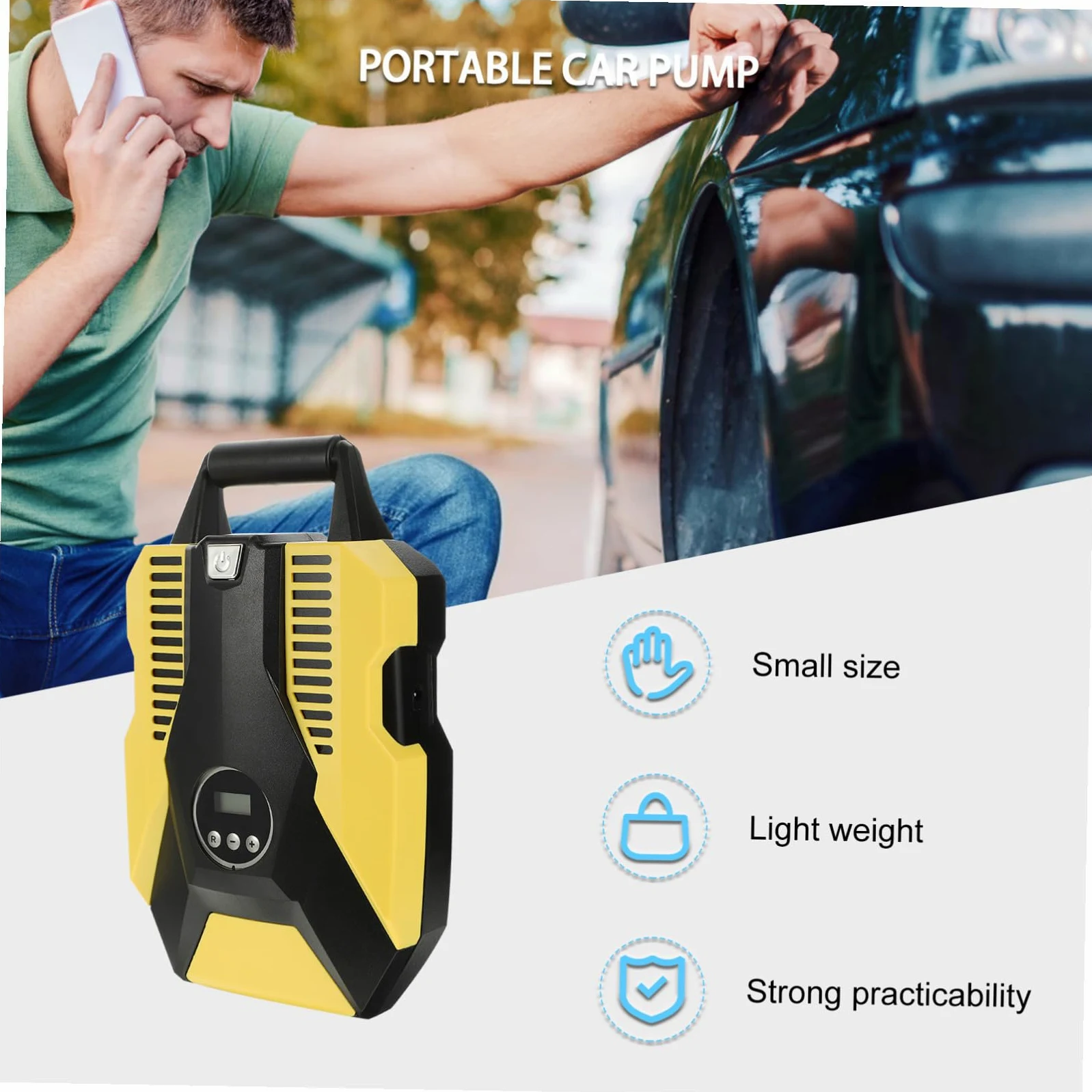 ORFOFE Inflador Integrado de Eléctrico para Portátil Neumáticos Coche Estable con Pantalla Digital, Manómetro y Diseño Abs con Cobre, Adecuado para Mantener Presión en Ruedas