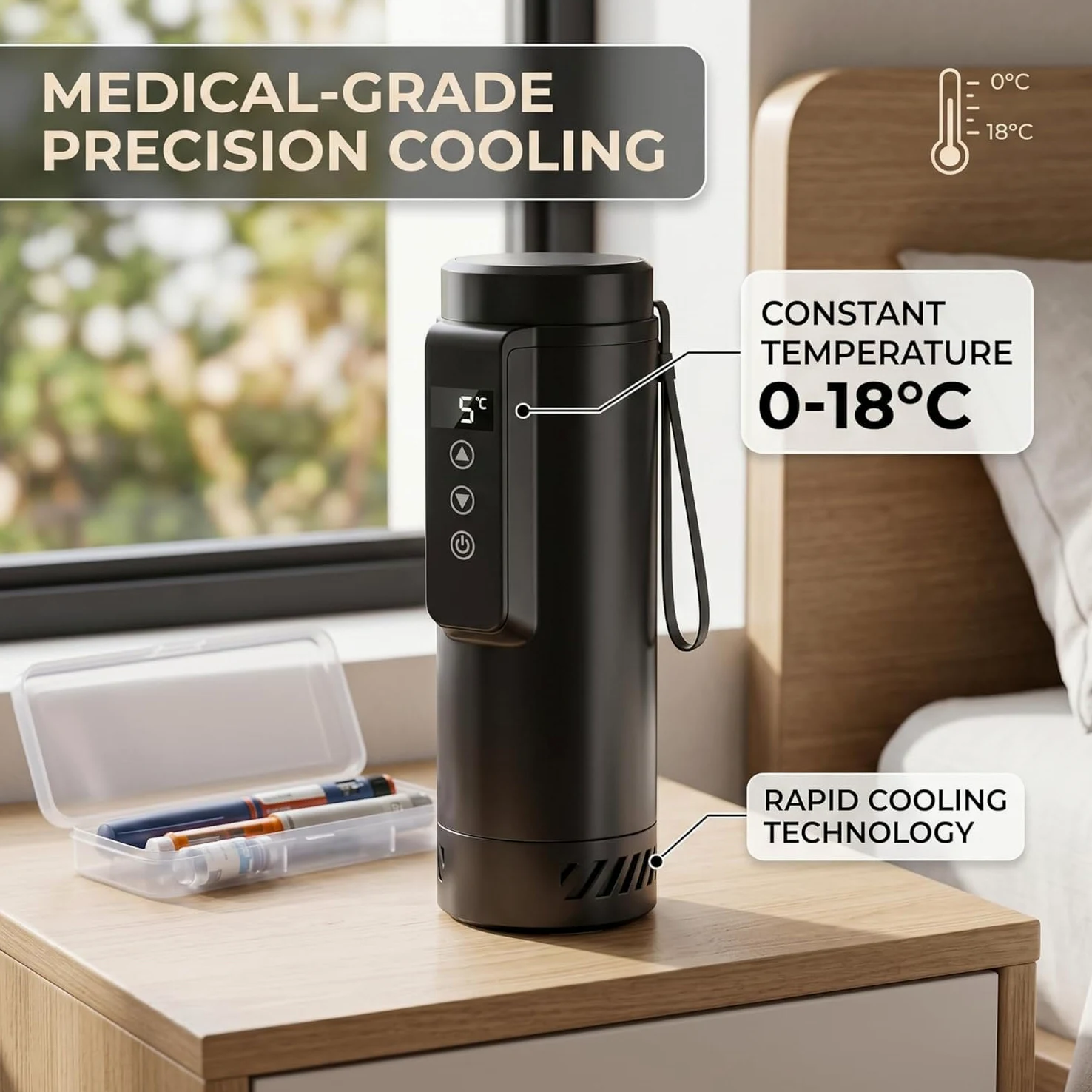 Estuche Refrigerador para Insulina, Nevera Insulina Viaje 0-18 ℃, Refrigerador Insulina Enfriador de Insulina Portátil, Enfriador de Viaje Aislado Medicamentos Diabéticos (Negro)