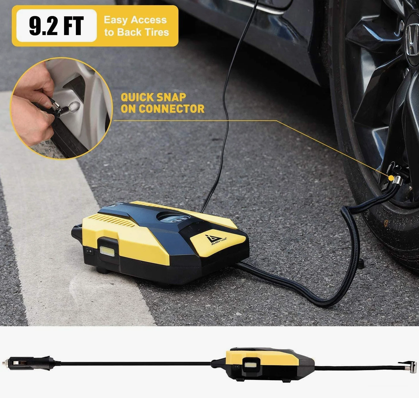 WERPOWER Digital Tire Inflator, 12V DC Portable Air Compressor Pump for Car Tires, 150 PSI Auto Shut Off with Emergency LED Flasher.