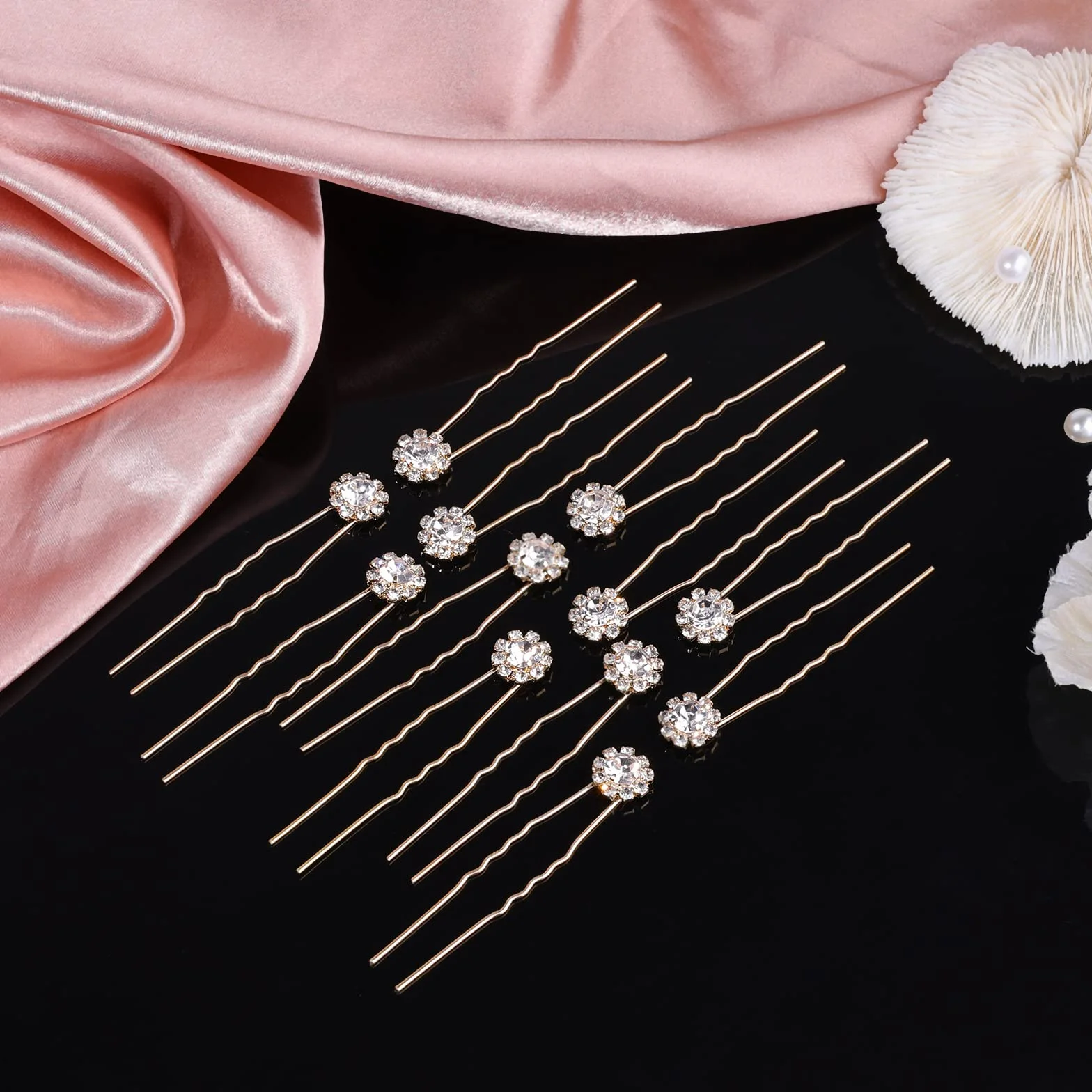 KINBOM 12 Piezas Horquillas Diamantes Pelo Mujer Boda, Horquillas Flor Cristal Accesorios Novia Dorado