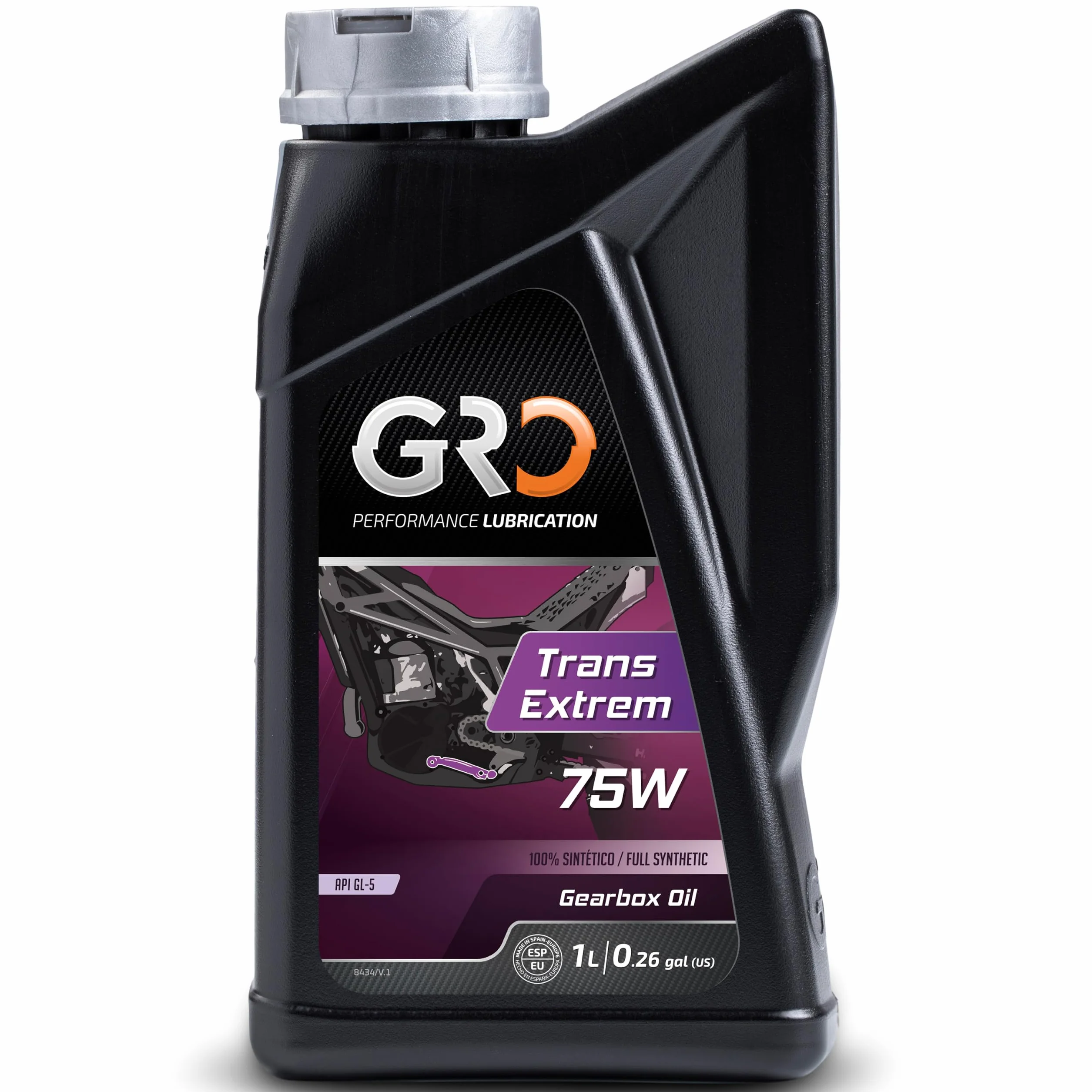 GRO Trans Extrem 75W - 1L - Lubricante 100% Sintético para Transmisiones de Motos de Trial, Enduro y Cross - Valvulina API GL-5 - Aceite Caja de Cambios Manual - Aceite para Engranajes Moto