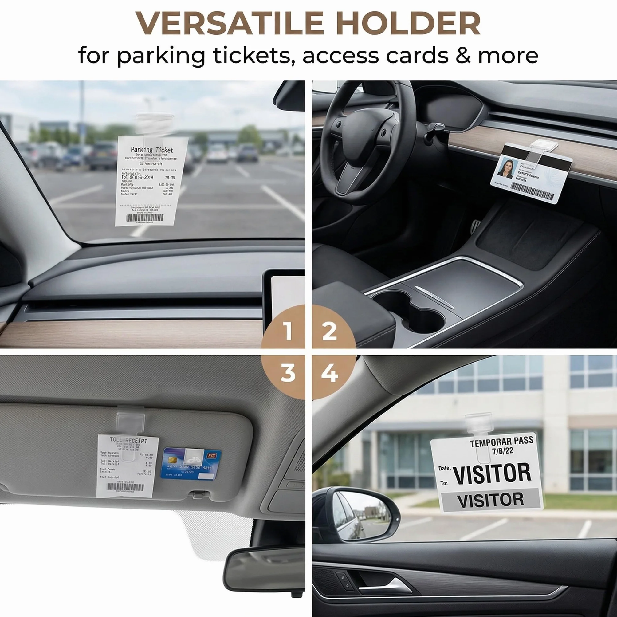 4 Piezas Clips Adhesivos para Tickets, Soporte de Parches para Parabrisas, Porta Tickets para Coche, Soporte para Tarjetas y Documentos Adhesivo