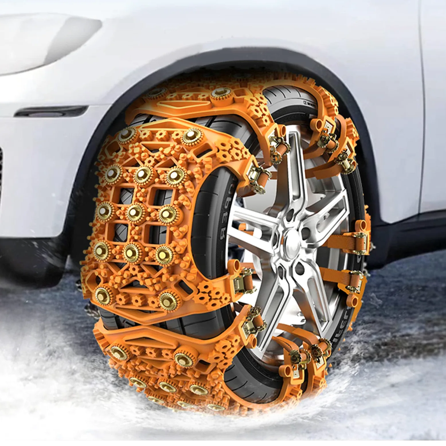 Cadenas Coche Nieve Universales 165-275mm, Cadenas de Nieve para Coche 6 Pcs, WYRIAZA Antideslizante Ajustable Cadenas Nieve Cadenas Nieve 205 55 R16 para Coche Camión SUV - Amarillo
