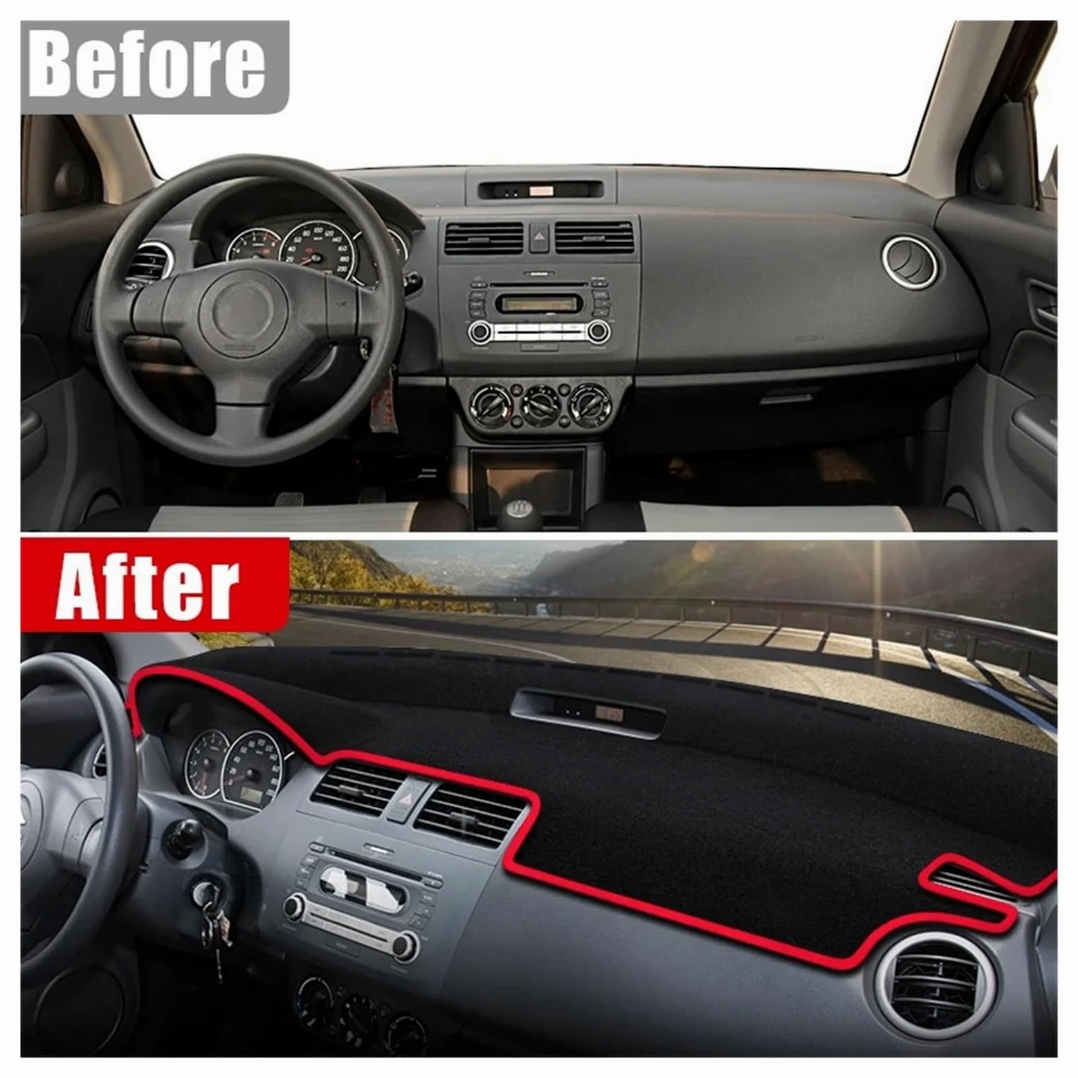 Protector Salpicadero Para Suzuki Para Swift Sport 2005-2010 Salpicadero De Coche Cubierta Tipo Parasol Alfombrilla Para Panel Instrumentos Alfombra Resistente | RHD Black Side