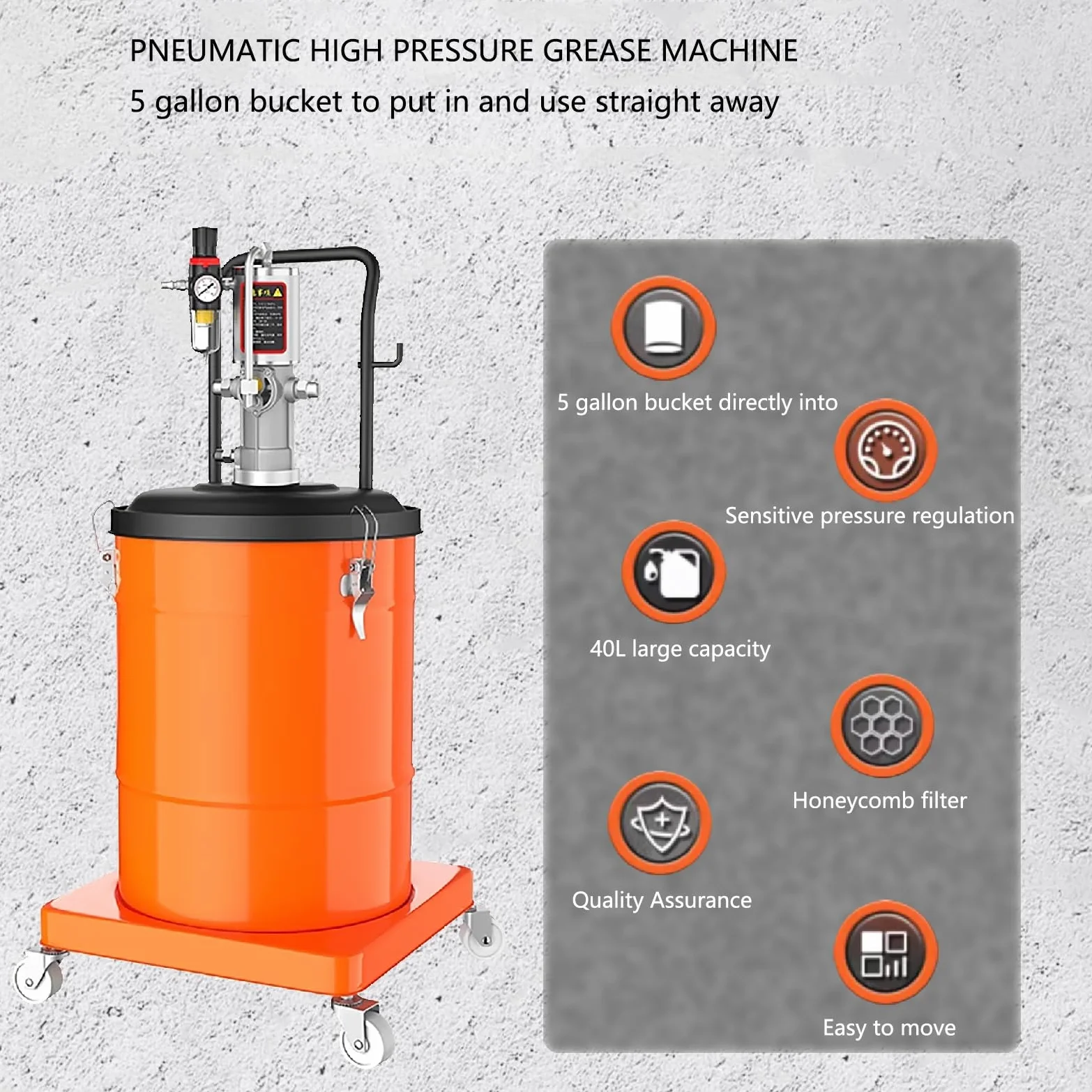 Bomba de grasa neumática, relación de presión 50:1, adecuada para uso automotriz, gran capacidad para cubo de 5 galones, lubricación de aceite de máquina herramienta
