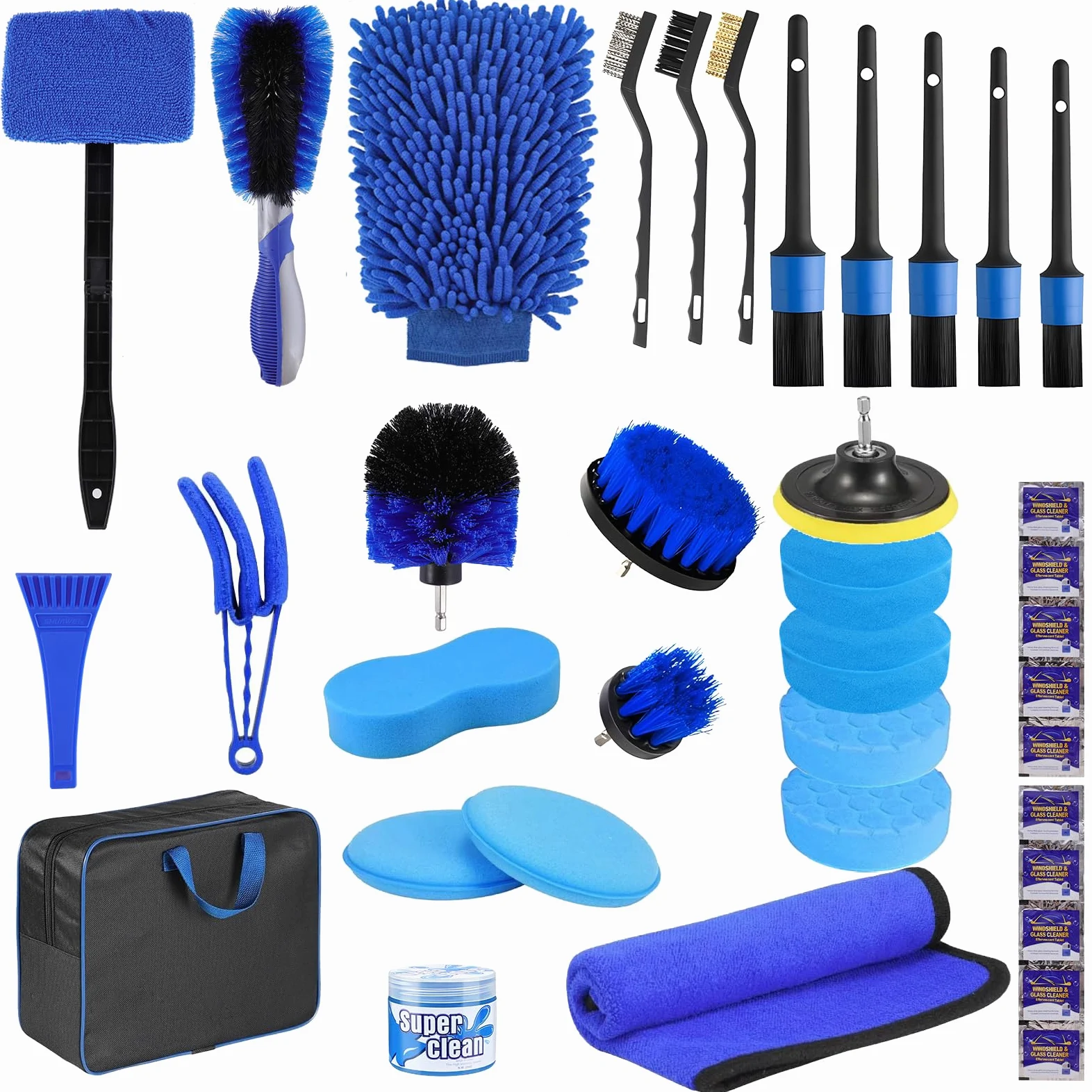 Kit de lavado de coche de 34 piezas, kit de limpieza de coche, juego de cepillos de taladro para detalles de automóviles, cera de coche, guante de lavado para coche, motocicleta, bicicleta, limpieza