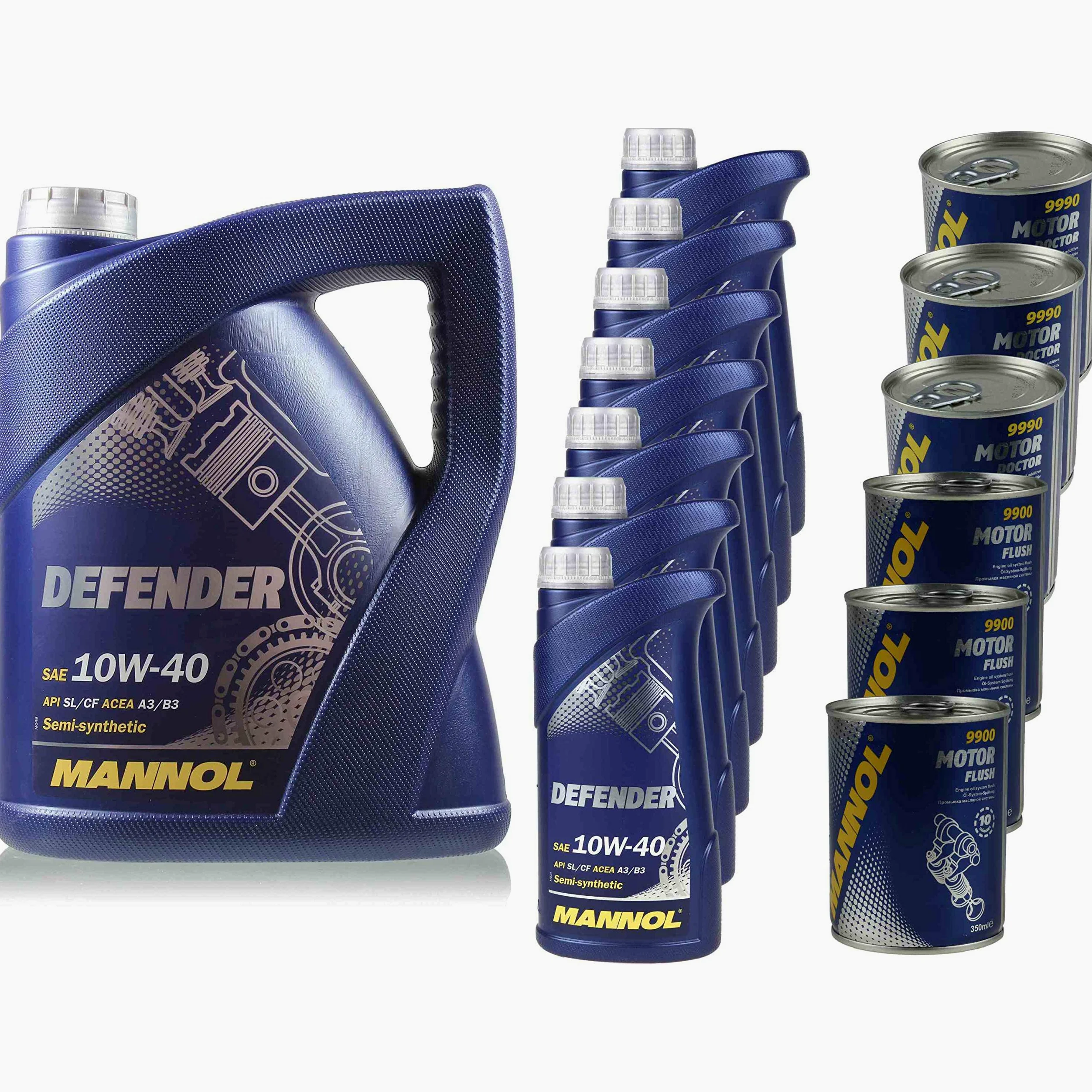 Mannol Defender 12L - Aceite de motor 10W-40 (3 unidades, motor Doctor+Motor Flush)