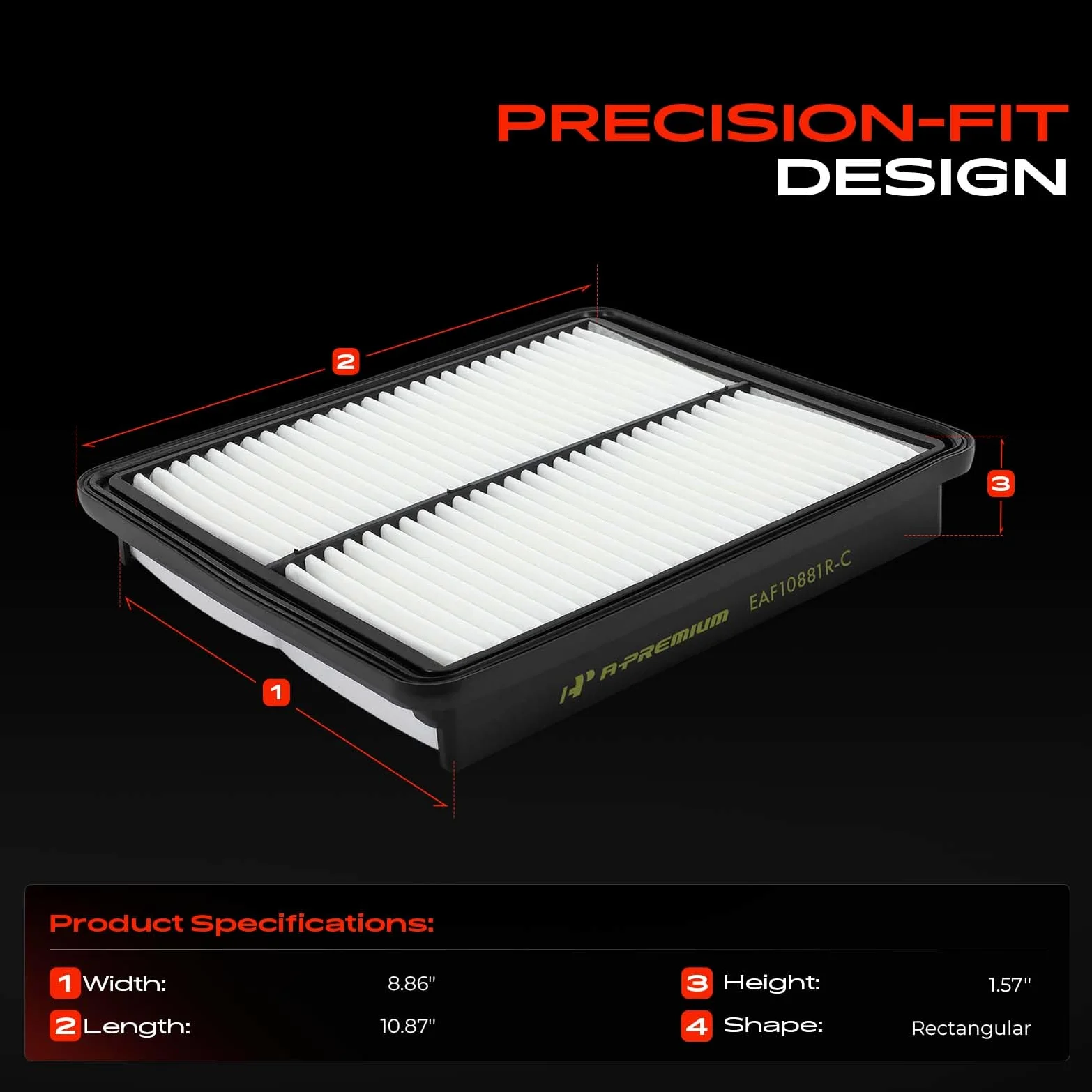 WIAONE A-premium - Filtro de aire para motor compatible con Hyundai. Azera, Santa Fe, Sonata y Kia Optima, Sorento, 2010-2017, panel rígido, repuesto # CA10881, CAP10881