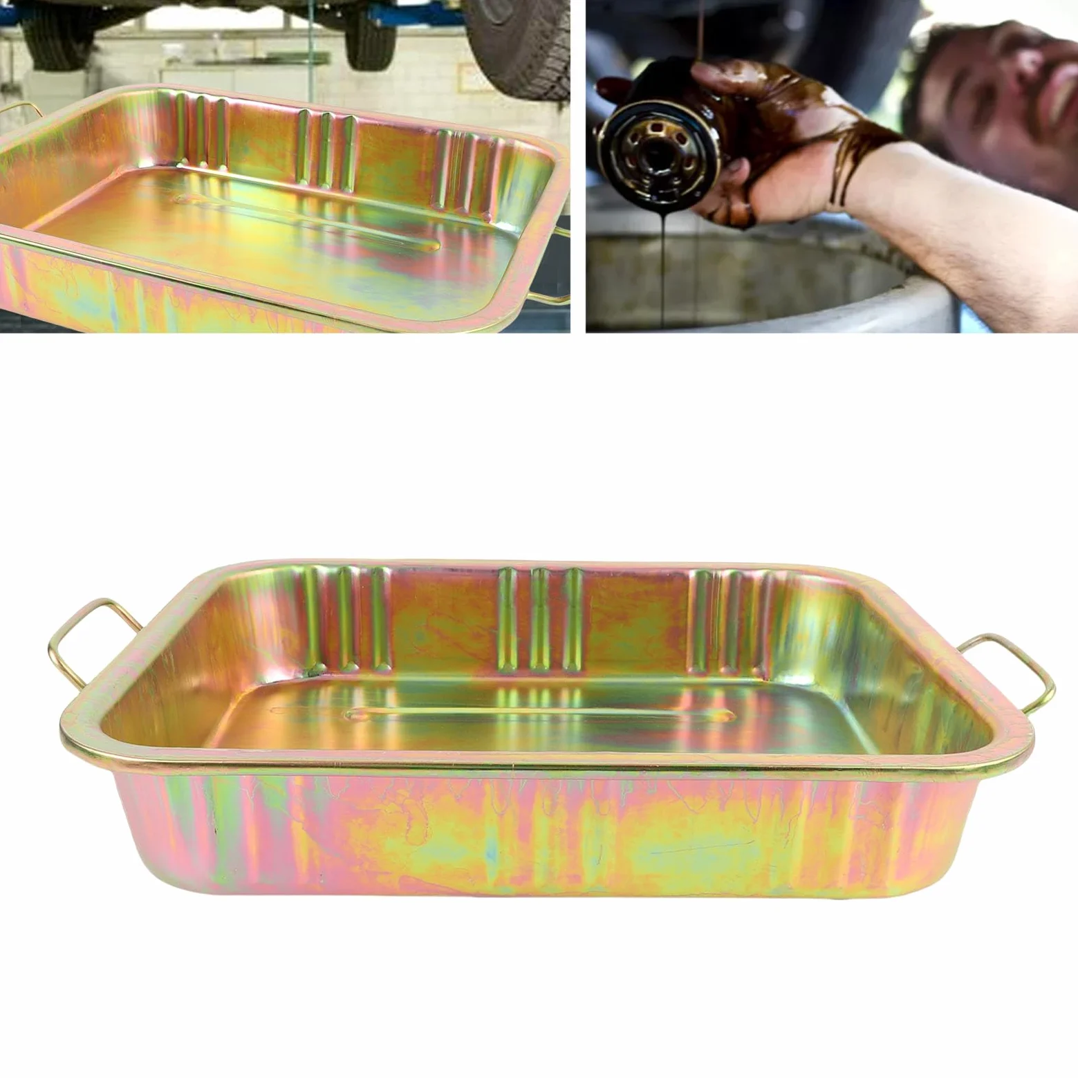 Bandeja de goteo de aceite de 13 litros 48,5 x 37,5 x 9 cm Bandeja de drenaje de aceite de hierro galvanizado y recipiente de recogida de líquidos Depósito anticorrosivo a prueba