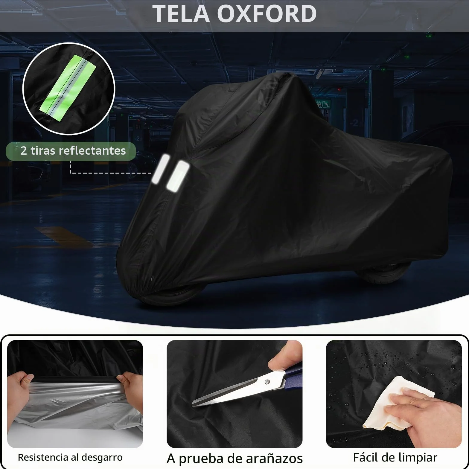 Funda Moto Impermeable, Funda para Moto Exterior con Banda Reflectante, Cubre Motos con protección UV, antirayones y antigranizo per Motocross/Bicicletas eléctricas/Bicicletas.XXL (245 * 105 * 125cm)