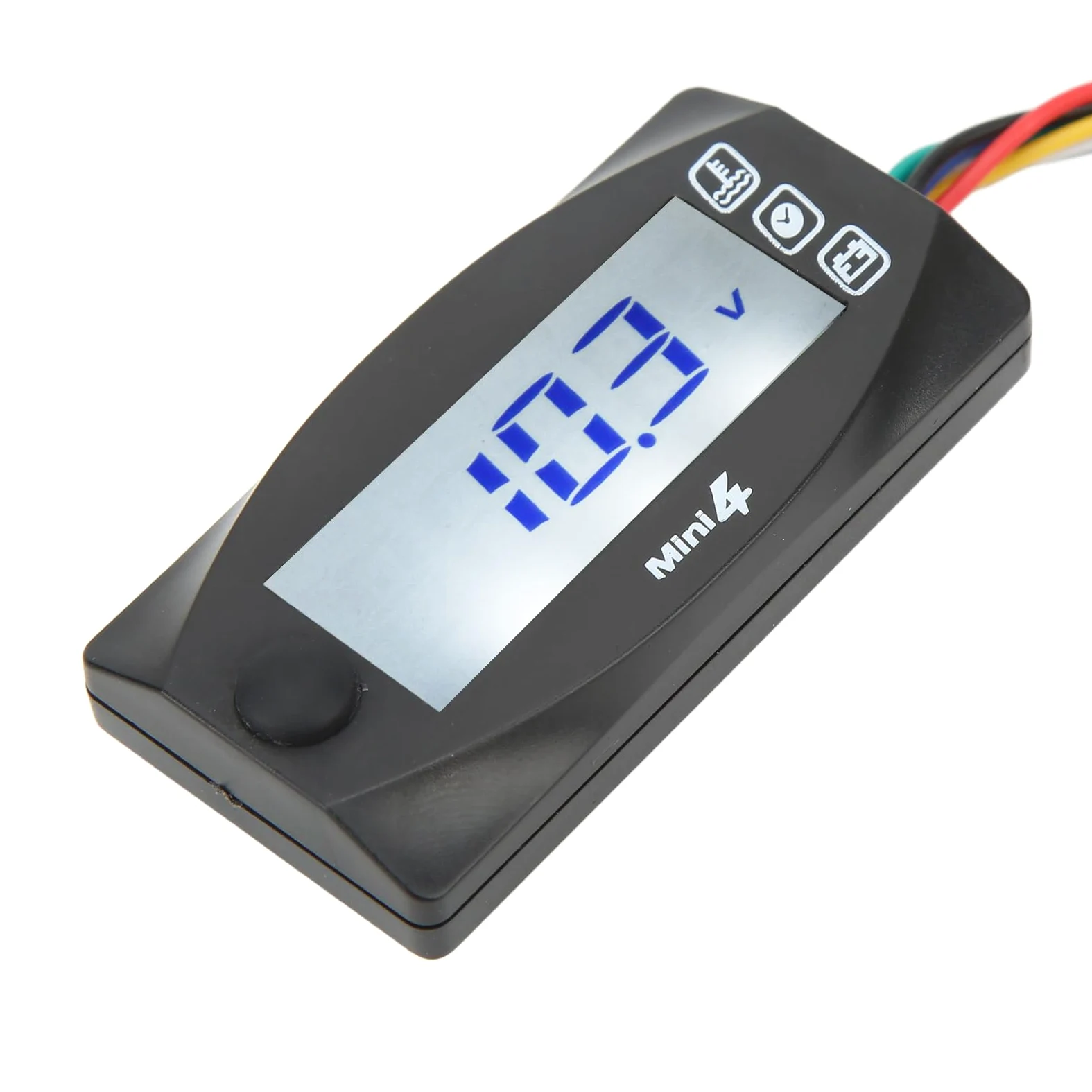 Termómetro Xtevu, medidor de tiempo de voltaje LCD de motocicleta, Medidor de temperatura del motor 4 en 1 pantalla, pantalla de termómetro digital universal DC12V (18MM)