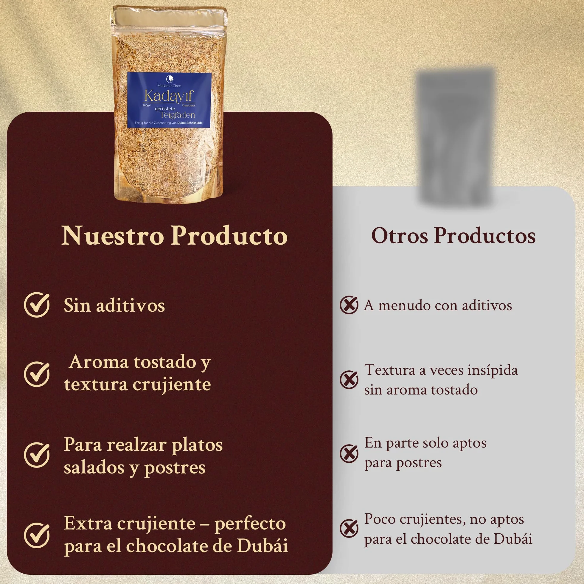 Madame Chéri Kadayif 200 g – Fideos crujientes dorados para chocolate de Dubái y postres