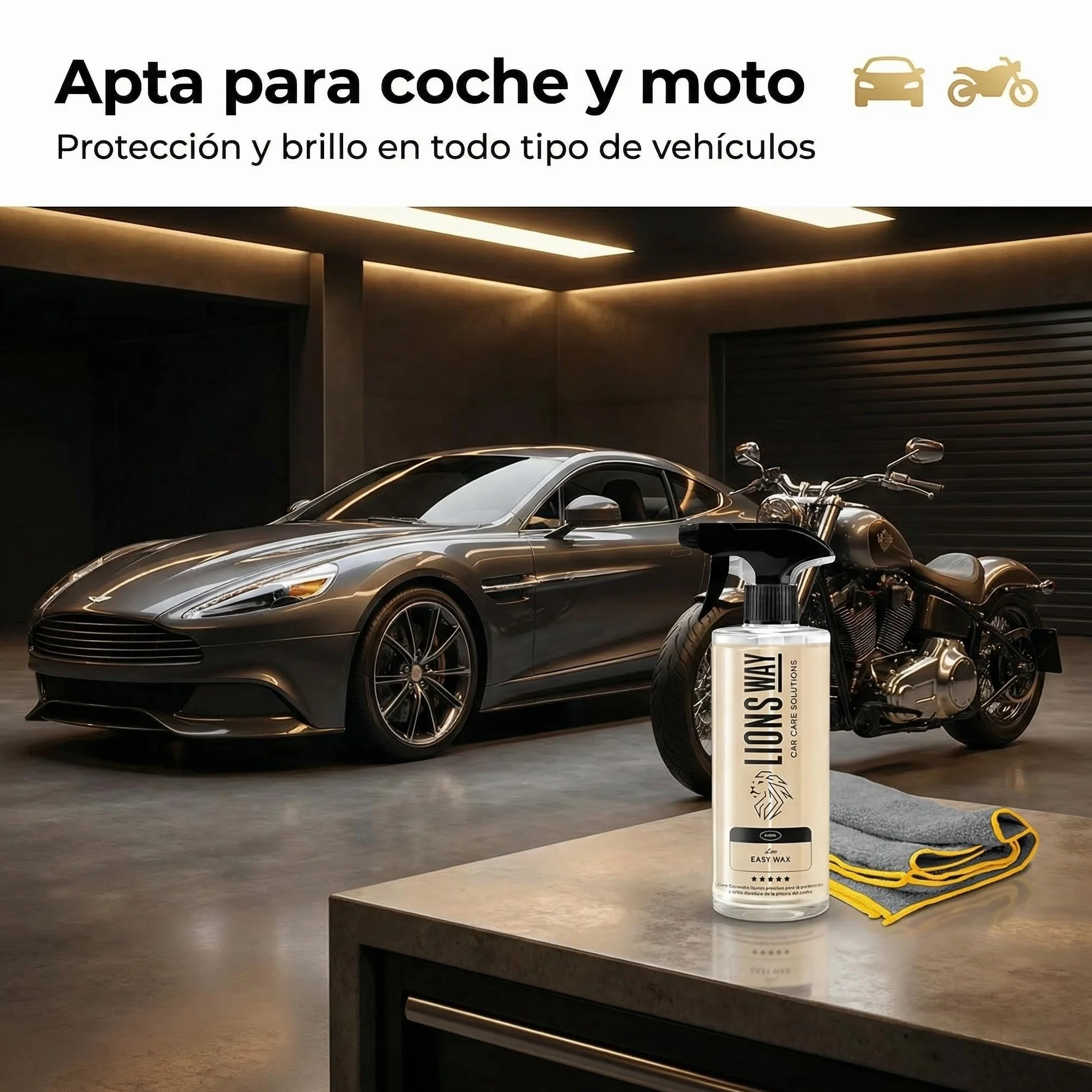 Cera de Carnauba para Coche 100% Pura - Tratamiento Cerámico e Hidrofóbico, Sin Silicona, Cera Líquida Alto Brillo, Sellador de Pintura Exterior, 500ml