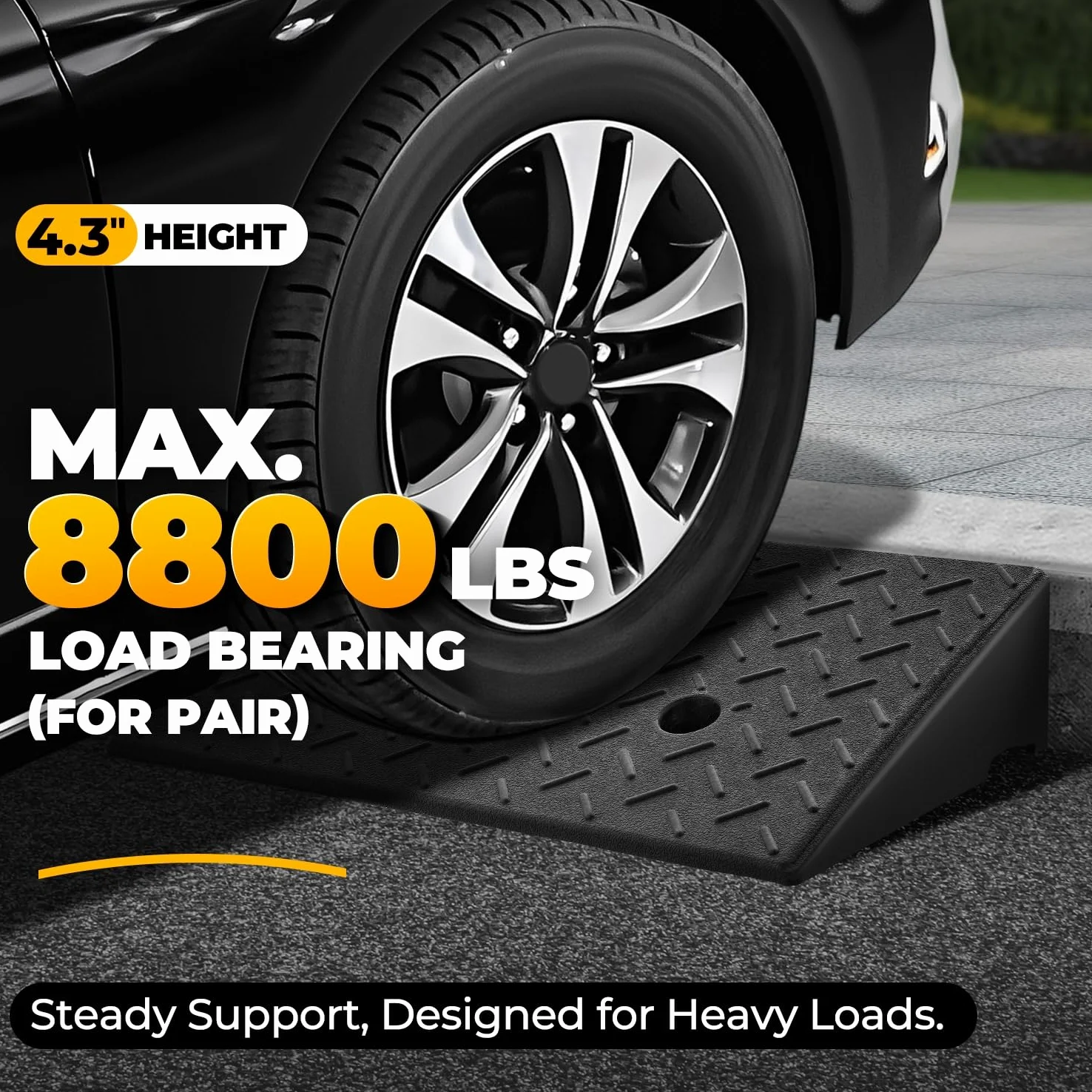 Auto Dynasty Rampas de goma, rampa de entrada de 4.3 pulgadas de altura de elevación, rampa de entrada de acera de 2 toneladas de capacidad de 4500 libras/2 toneladas para coches, camiones,