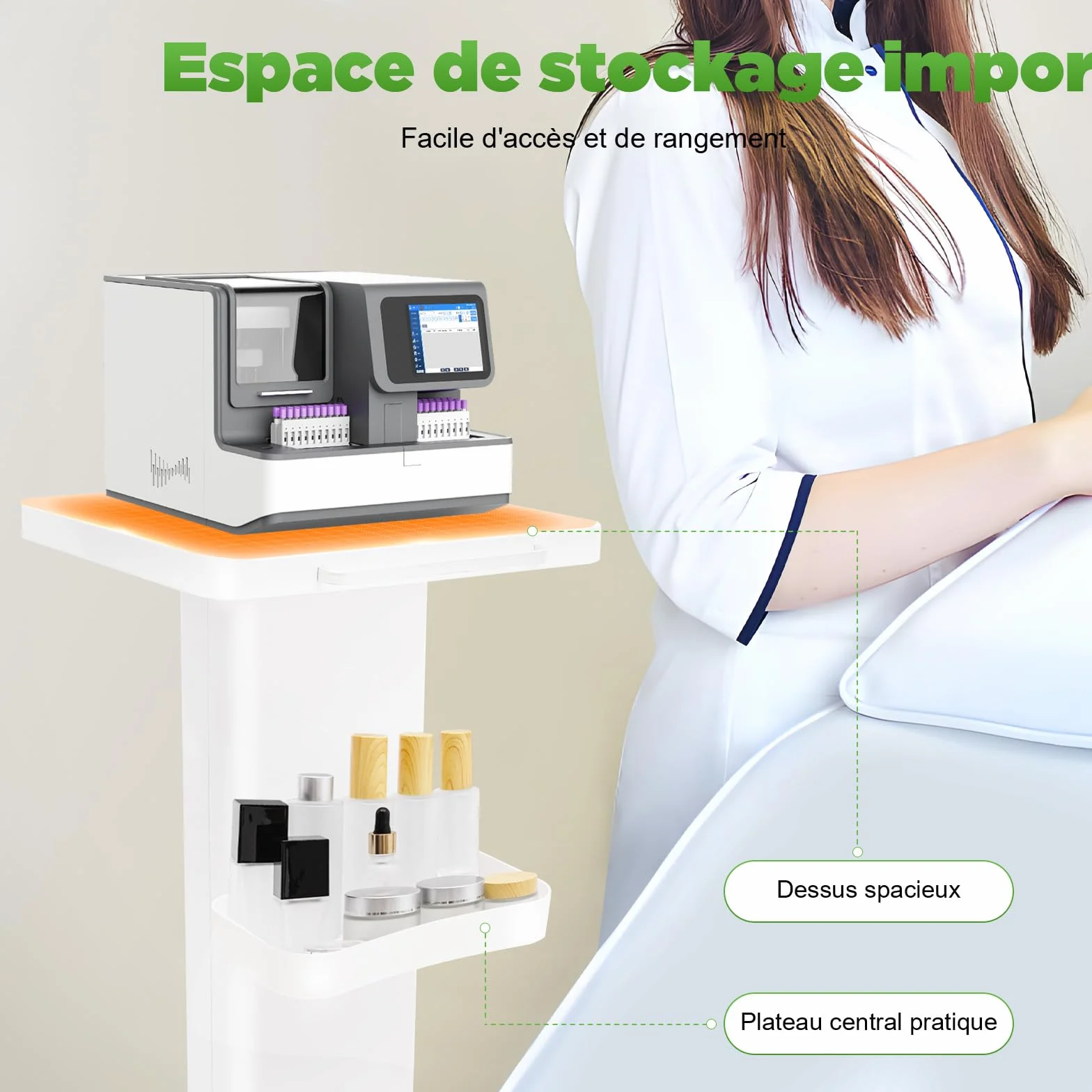 Carro de salón de belleza móvil con ruedas blanco - Soporte para herramientas de spa