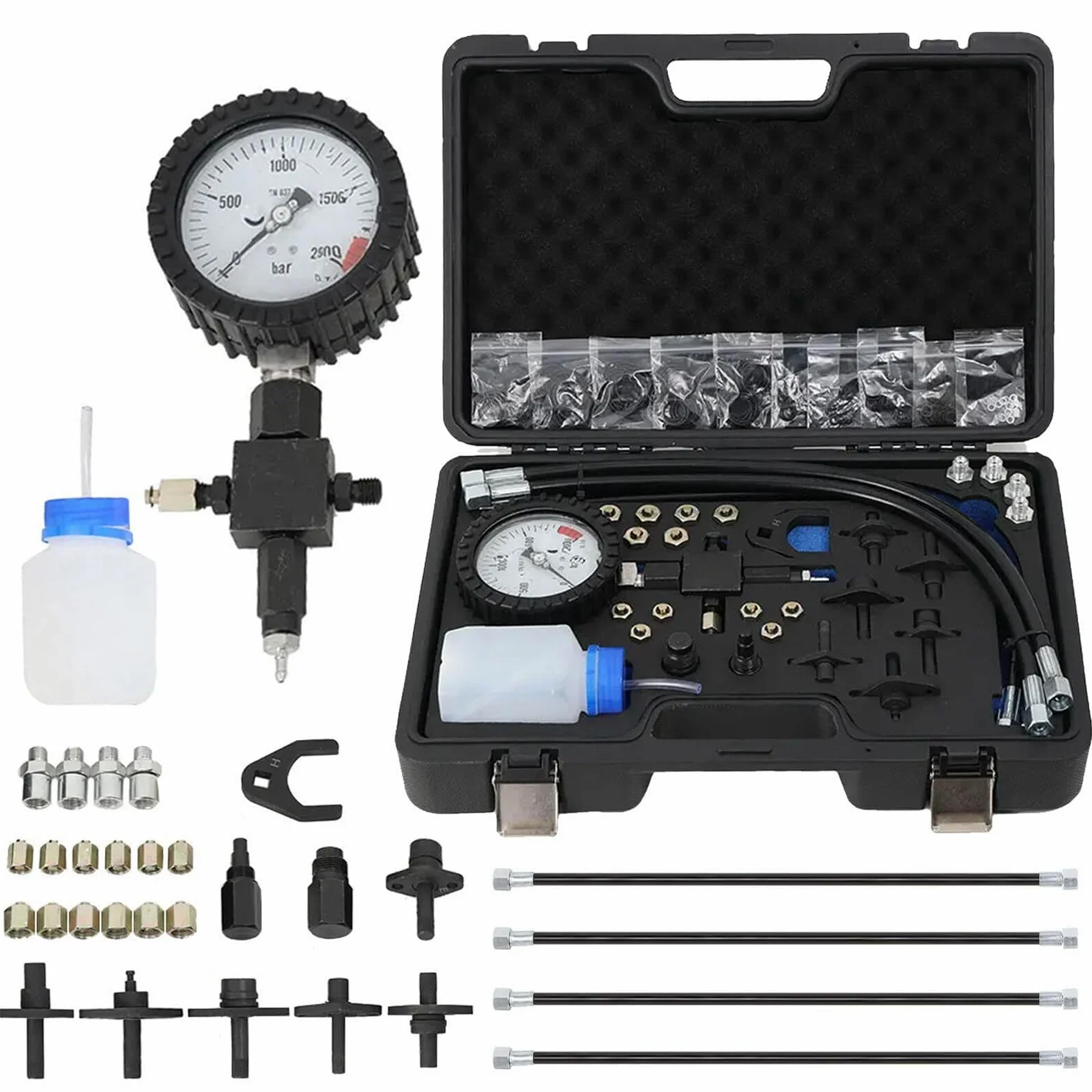 Kit de comprobador de presión de bomba de combustible, herramienta de diagnóstico de gasolina y diésel para prueba de bomba de precisión, comprobación de fugas del inyector
