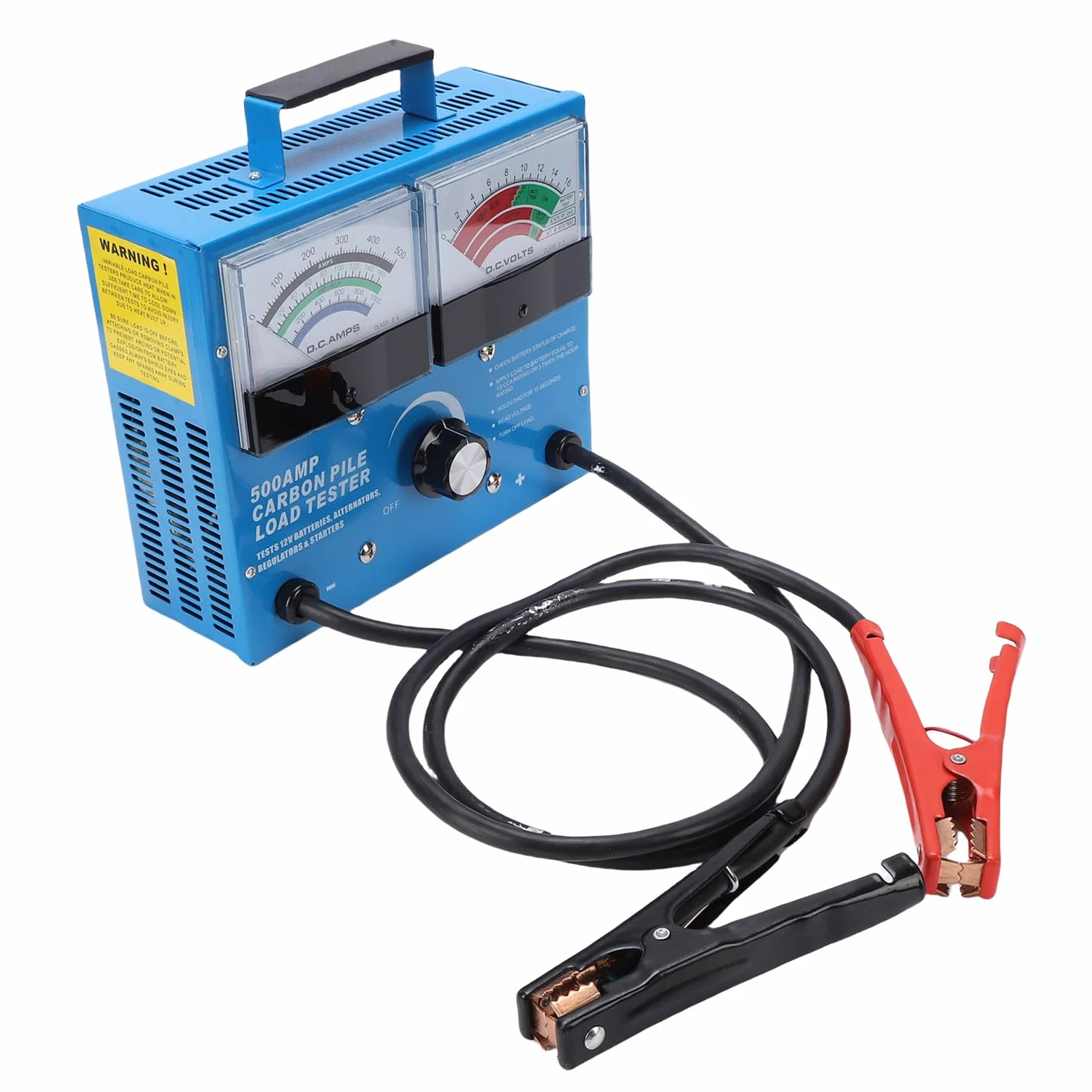 Naroote Probador de Carga de Batería 500A, Voltímetro de Alternador Automotriz, Probador de Calibre Grande y Fácil de Leer, Ideal para Pruebas de Batería de Automóviles, Carros, Motocicletas