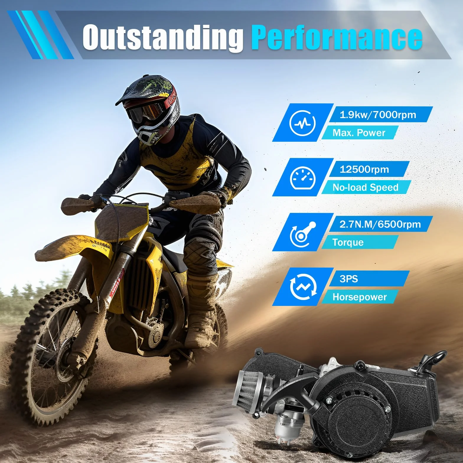 Mini motor de 49 cc, motor de 2 tiempos, motor completo, mini engranaje, carburador de bolsillo, motor de un solo cilindro, motor completo, para mini Pocket Dirt Bike ATV