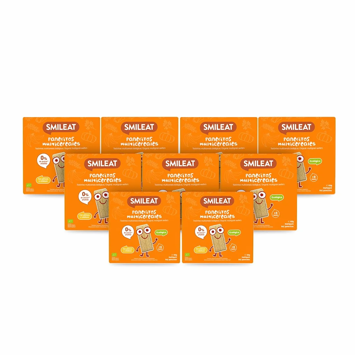 Smileat Panecitos Multicereales Snack +8 Meses Ecológicos Sin Gluten Sin Azúcar Añadido Pack 9 x 60 g