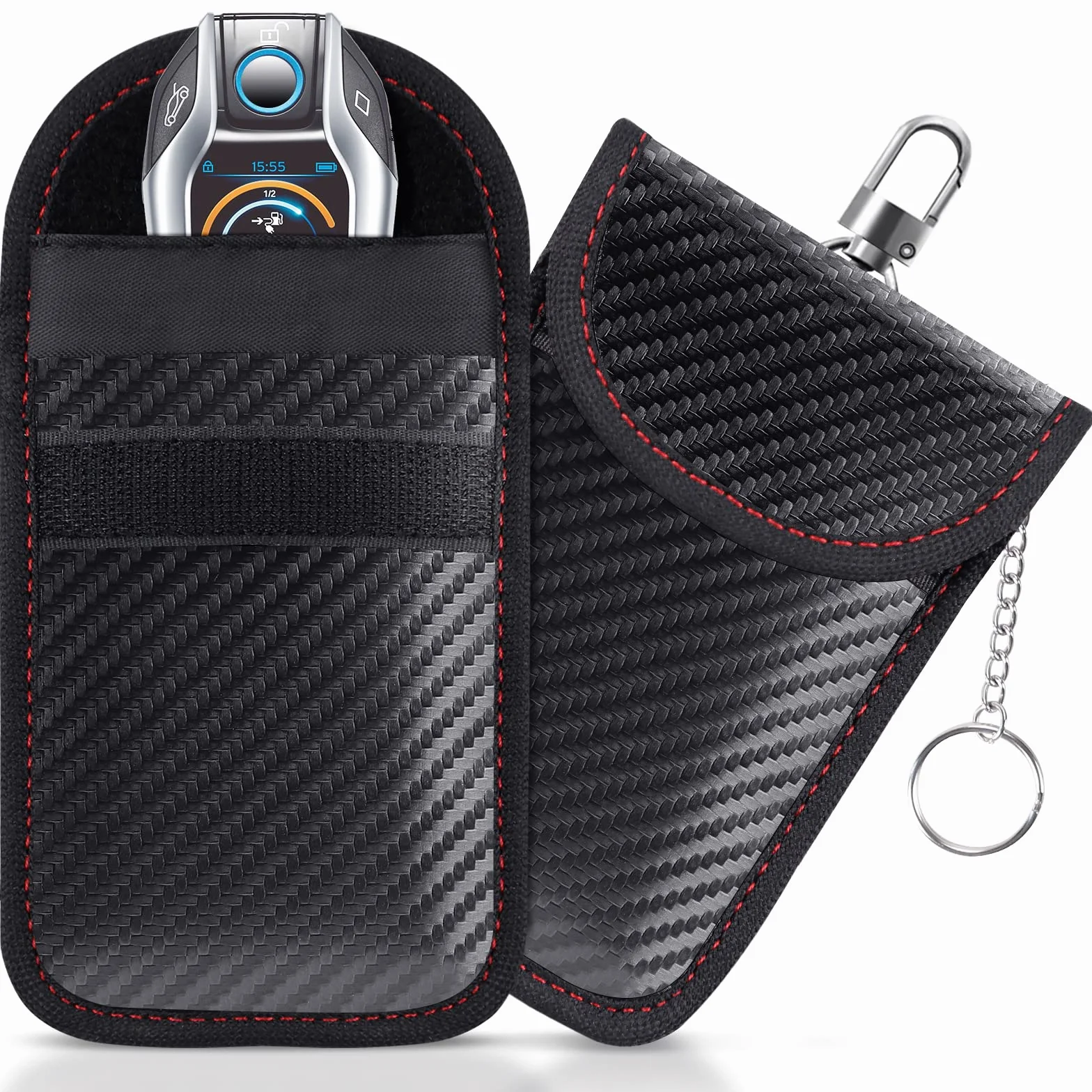 lanpard 2PCS Mini Bolsa Faraday para Llaves de Coche, Funda Bloqueo de Señal de Seguridad Anti RFID/WiFi/gsm/LTE/NFC Protección Antirrobo (Fibra de Carbono)