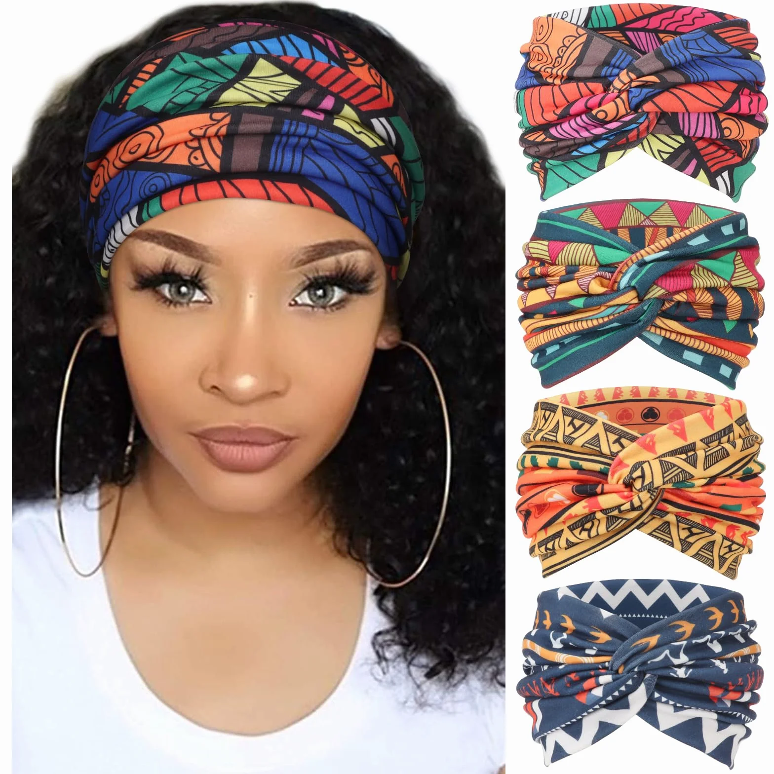 DRESHOW 4 Piezas Diadema Turbante Bohemia Cinta Banda Elástico Accesorios Para El Cabello