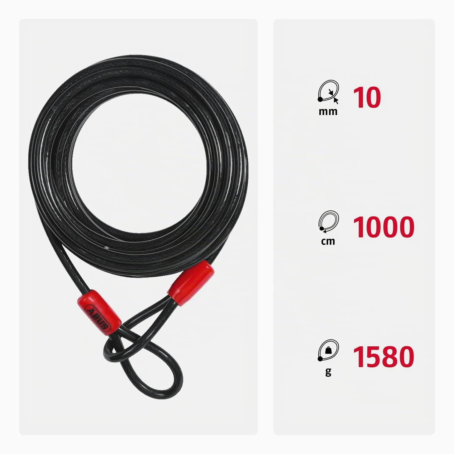 ABUS Cable de lazo Cobra 10 - cable de acero recubierto de plástico - seguridad para accesorios de bicicletas y motos - 10 metros de longitud, 10 mm de grosor