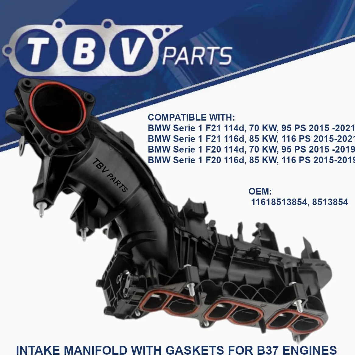 Módulo Colector de Admisión con Juntas Compatible con Serie 1 F20 F21 114d 116d Motor B37 2015-2021 | OEM 11618513854 8513854 | Sustitución Directa