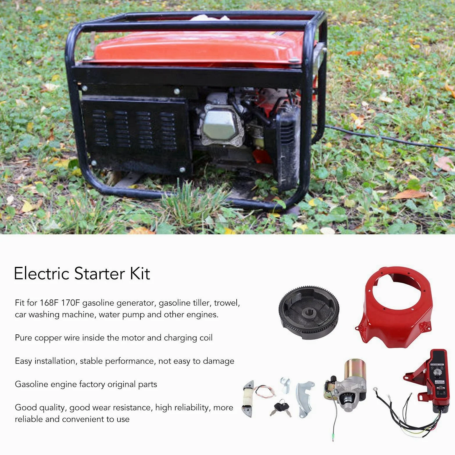 Kit de arranque eléctrico GX160 2KW 3KW Incluye motor con volante de inercia, cubierta grande eléctrica, compatible con generadores de gasolina 168F 170F