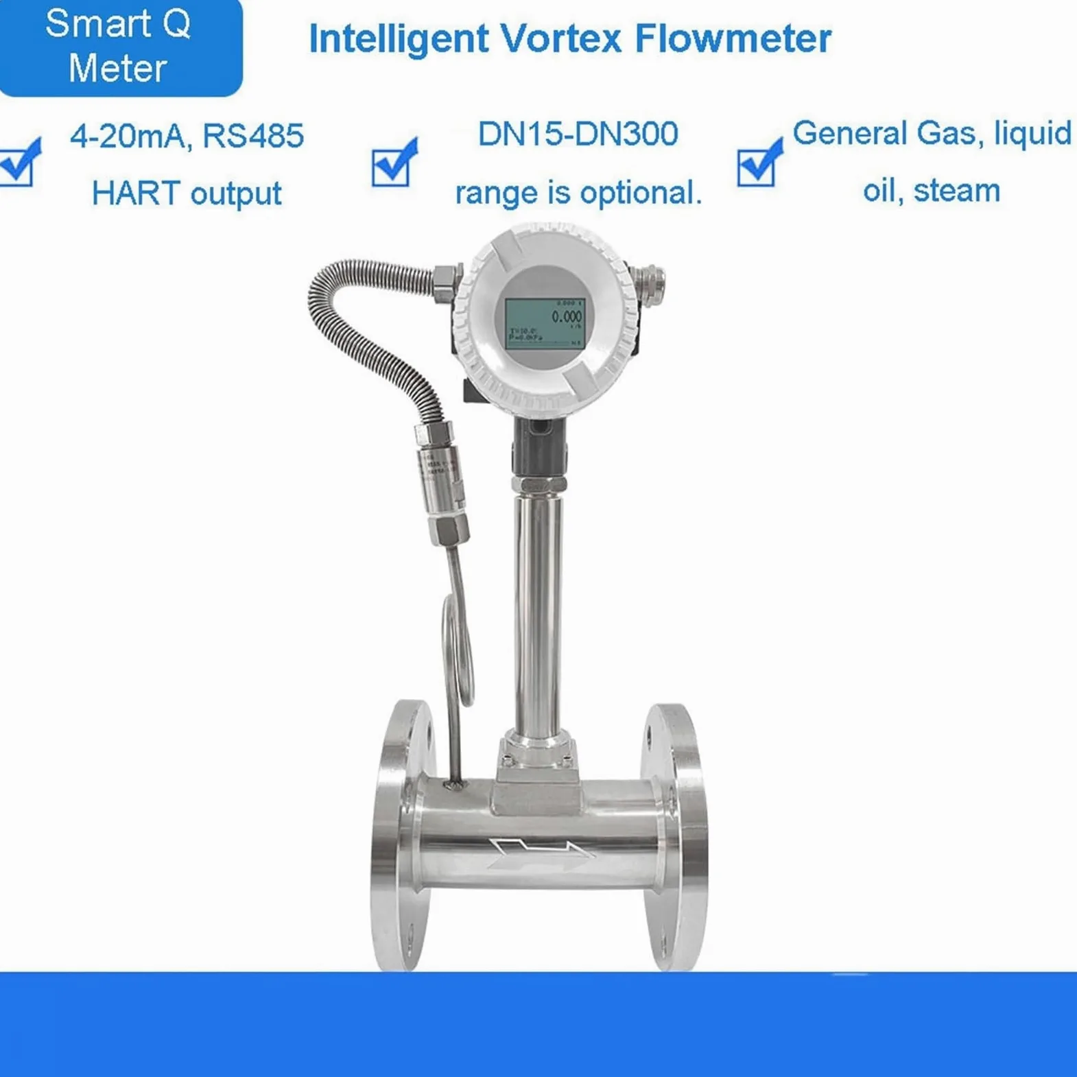 Caudalímetro Vortex inteligente Vapor Gasóleo LUGB acero inoxidable DN50/80 | DN100 LCD,RS485 output