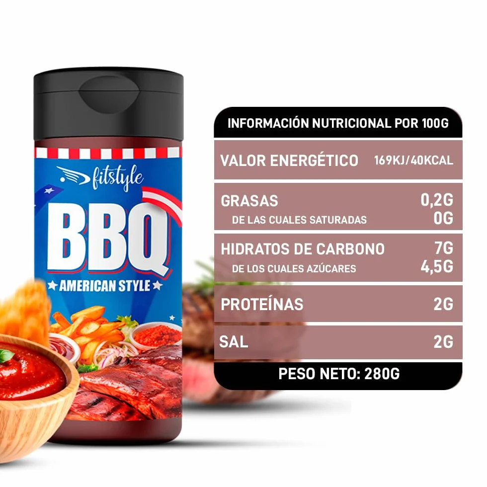 Salsa Barbacoa 0% FITstyle 280ml Sin azúcar Sin grasa Textura espesa Sabor intenso