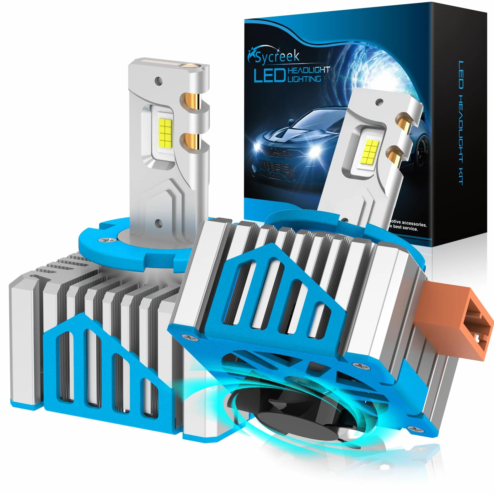 Sycreek Bombillas D5S LED con Ventilador,30000LM 6500K Blanco Reemplaza Original HID D5S Xenon Bombilla,600% Super Luminosas Faros de Carretera y de Cruce,2 Pcs