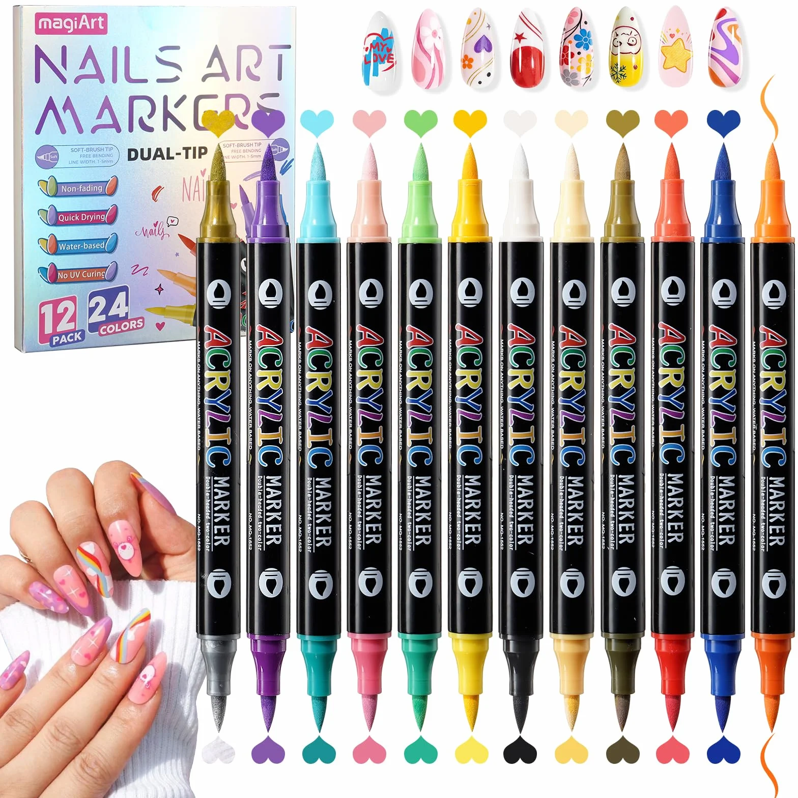 Bolígrafos de Arte de Uñas 3D Set de 12 Rotuladores de Pintura y Grafiti Herramientas de Manicura DIY