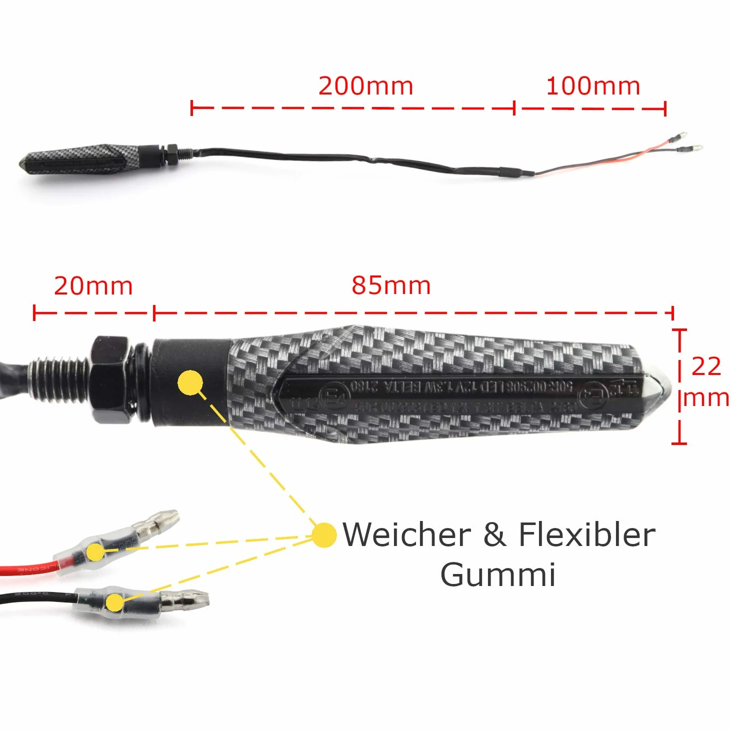 Area1 Juego de intermitentes LED M8 (4 unidades), efecto de luz de marcha atrás, certificado E, E-Mark (ECE) (V5), color negro, compatible con 4 x + relé)