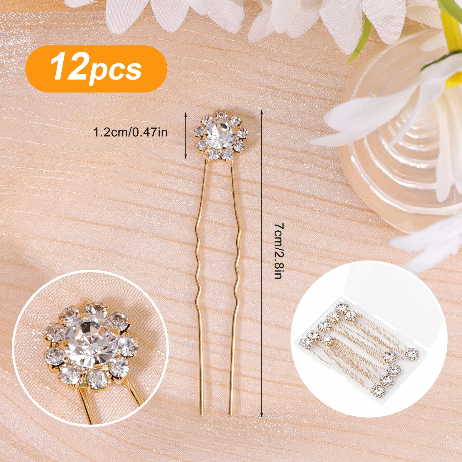 KINBOM 12 Piezas Horquillas Diamantes Pelo Mujer Boda, Horquillas Flor Cristal Accesorios Novia Dorado
