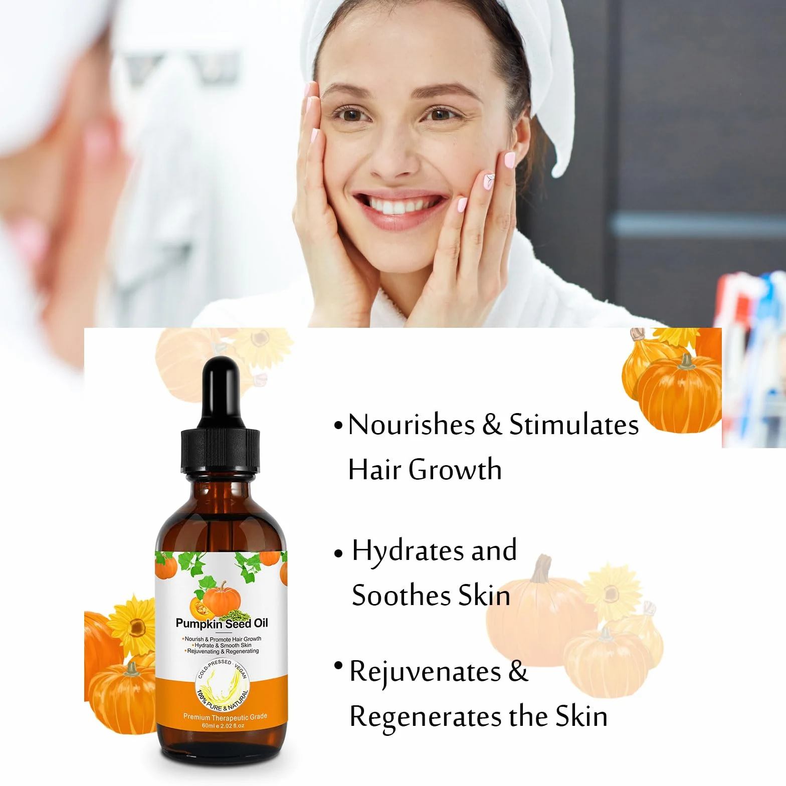 Orgánico Aceite de Semillas de Calabaza para el Crecimiento del Cabello - Aceite de Calabaza Sin Refinar para Piel y Cara