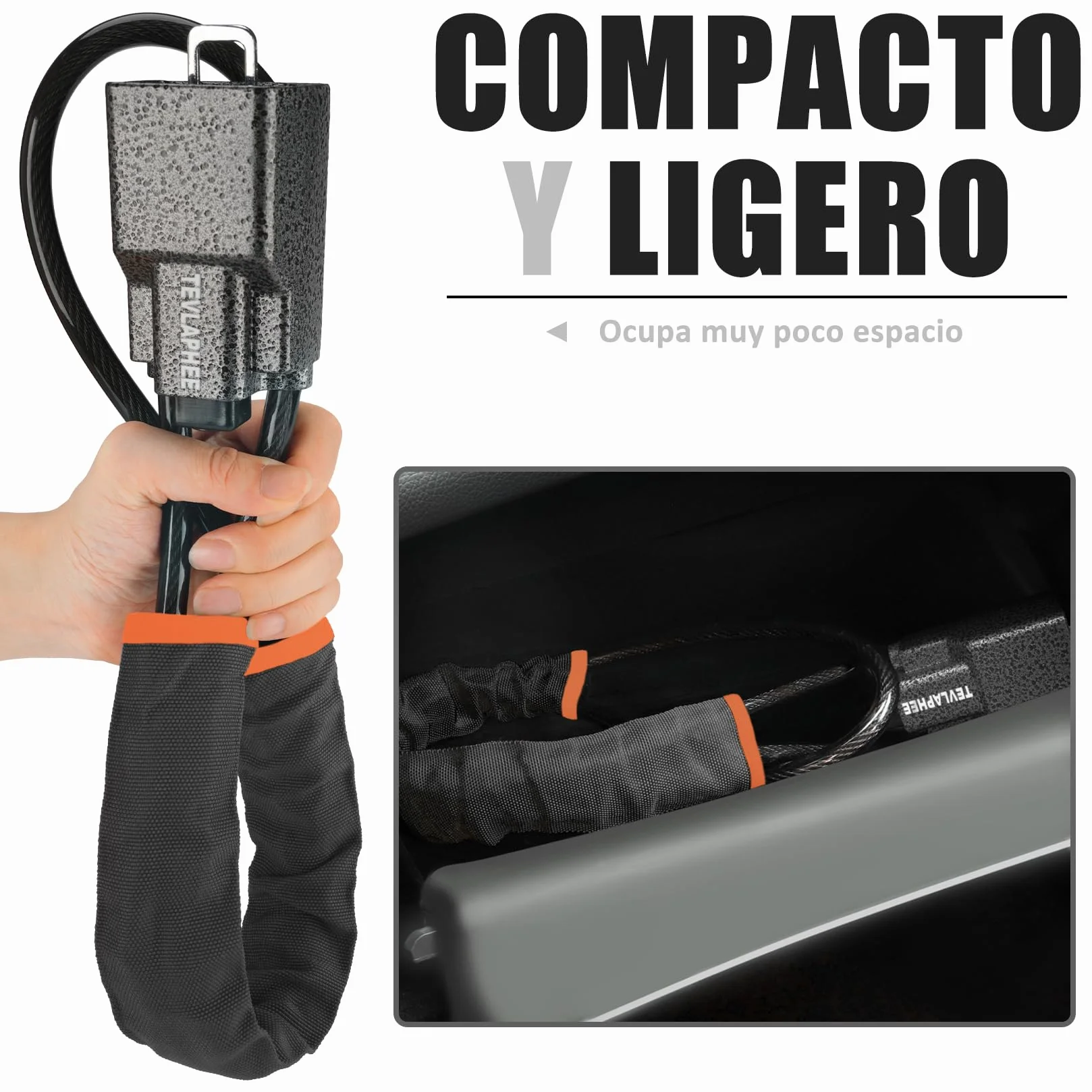 Tevlaphee Antirrobo Coche, Barra Antirrobo Coche, Cabeza Metálica, Cerradura Auto Alta Visibilidad, Robusto, Servicio Pesado, Ajuste Universal, 3 Llaves(Negro)