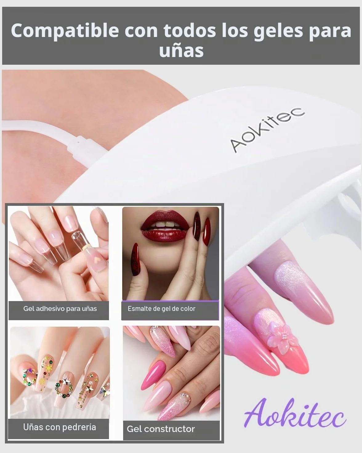 Aokitec lámpara LED uñas de gel portátil USB secador 2 temporizadores