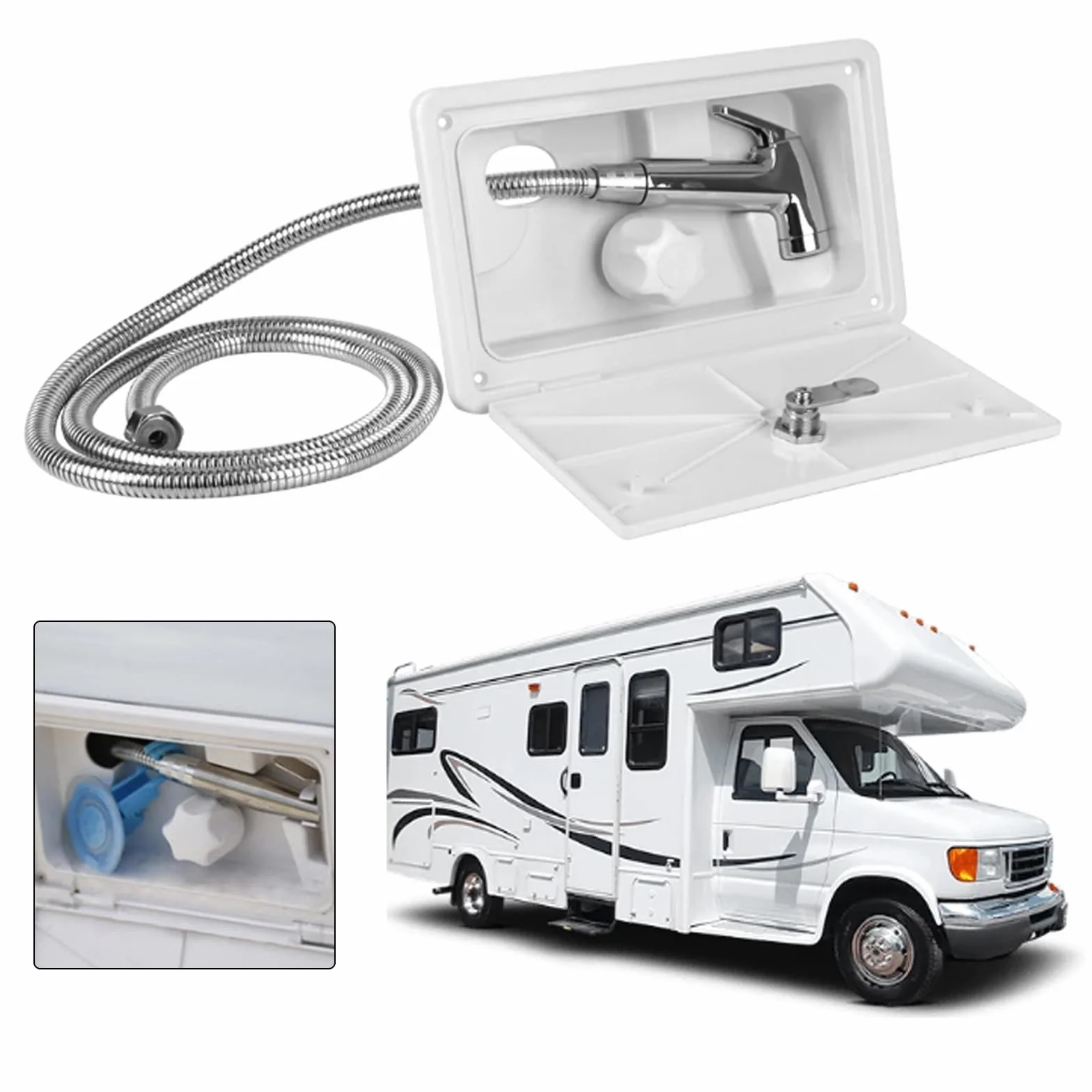 Ducha Para RV, Ducha Al Aire Libre Para Autocaravanas, Kit De Caja De Ducha Con Interruptor De Frío Y Calor Con Cerradura, Ducha De Camping Para Autocaravana Marina Caravana- Blanco