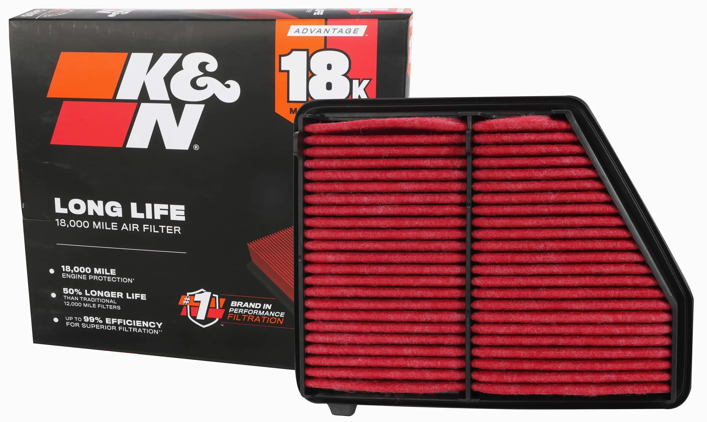 K&N Filtro de aire del motor: larga vida útil de 18,000 millas, filtro de aire de repuesto: compatible con Honda Civic L4 2.0L, KNA-5045 2016-2019