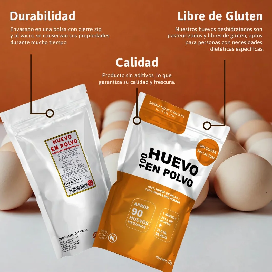 Huevo en Polvo Deshidratado Pasteurizado Sin Gluten Sin Lactosa 1 kg