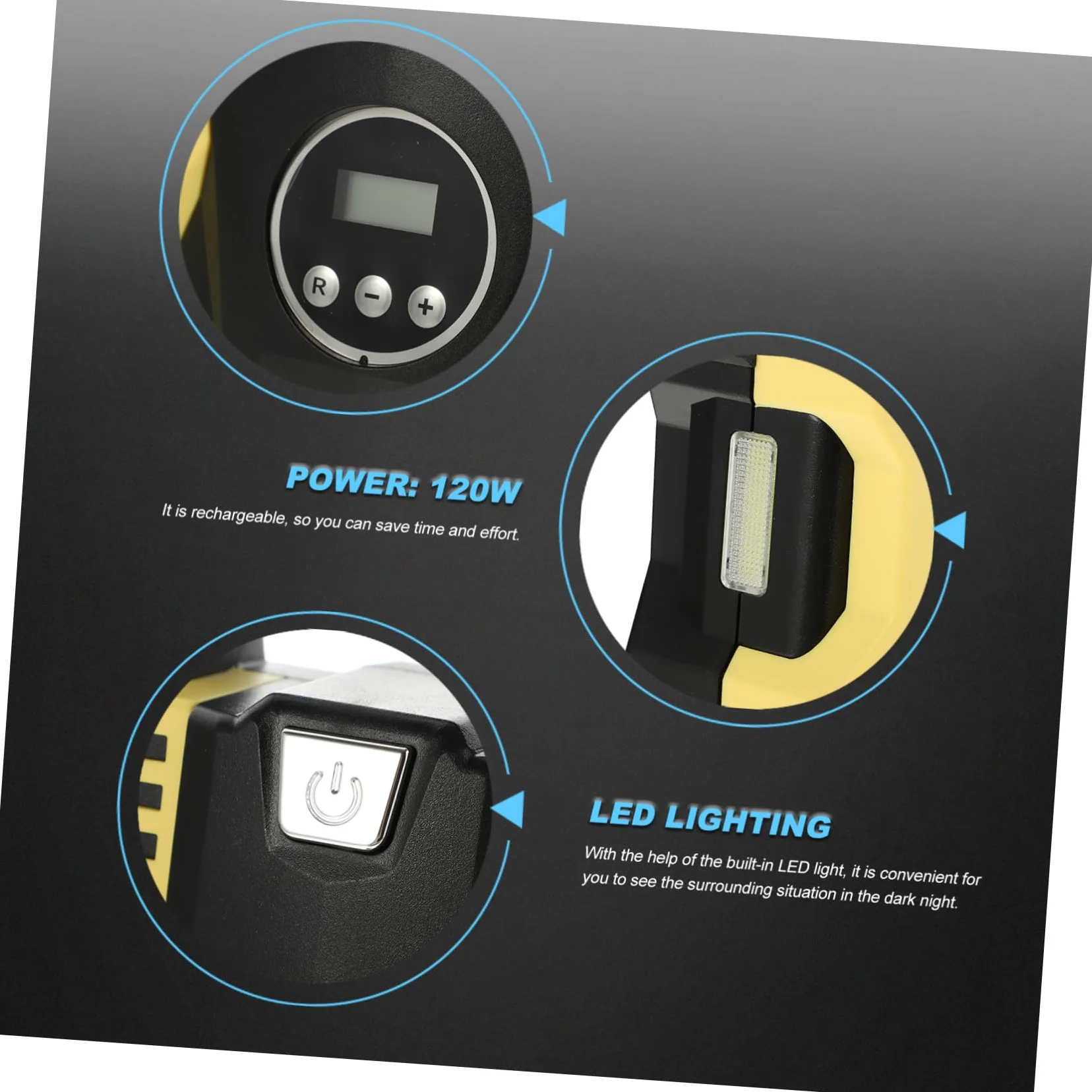 Inflador Neumáticos Digital Cilindros Portátil con Manómetro Pantalla LED Apagado Automático para Coches Seguridad y Precisión Presión de Ruedas
