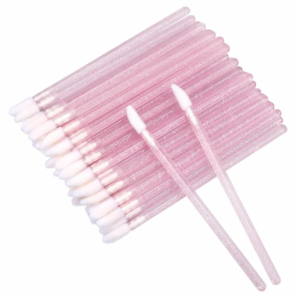 100PCS Cepillos Labios Desechables Maquillaje Labial Aplicador Rosa Mango Cristal