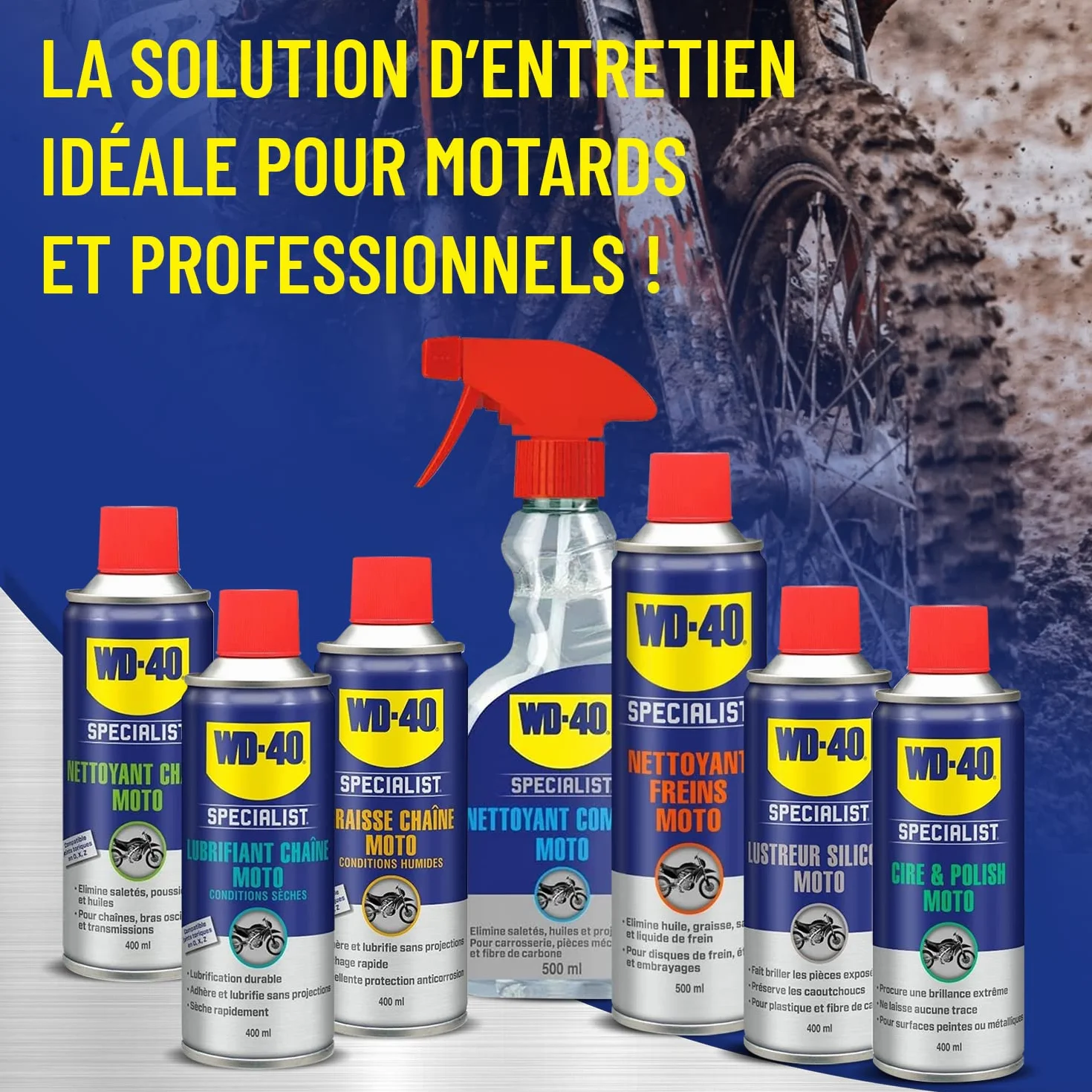 WD-40 Specialist, alisador de silicona para motocicletas, magnífico brillo, evita que el caucho se agriete y envejece, perfume afrutado, asimilado al olor "Bubble Gum", cartón de 12 aerosoles de 400
