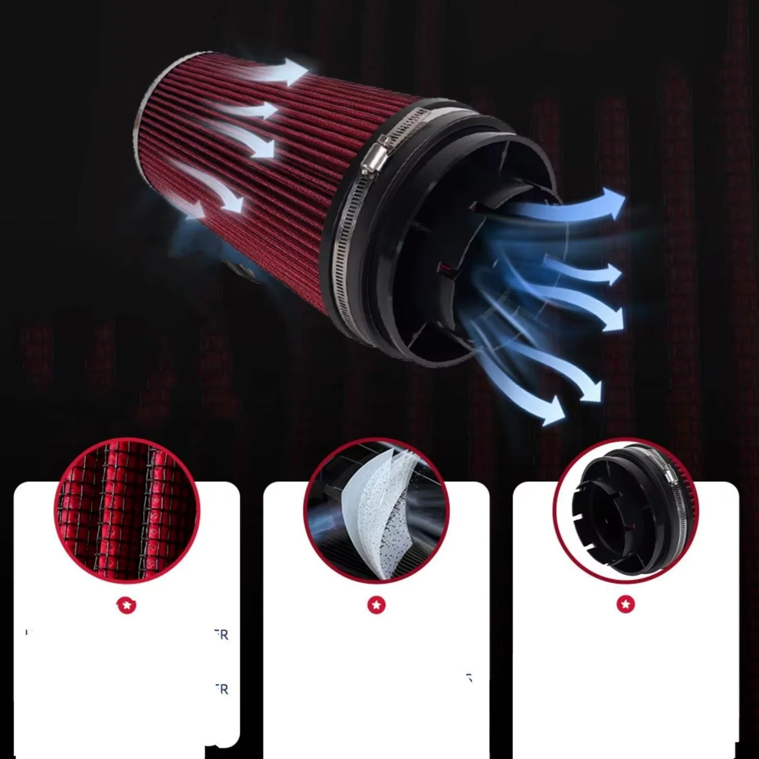 4 Pulgadas 102 Mm Para Alto Flujo Filtro Aire Seco Universal Coche filtro de aire motor | Piezas de modificación del motor de coche del filtro de entrada de aire con cabeza de seta(Black)